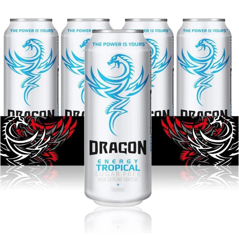 TEMU Dragon Energy Tropical Sugar Free Carbonated Energy Drink, Pack Of 12 X 500ml - With Caffeine, Taurine & B Vitamins