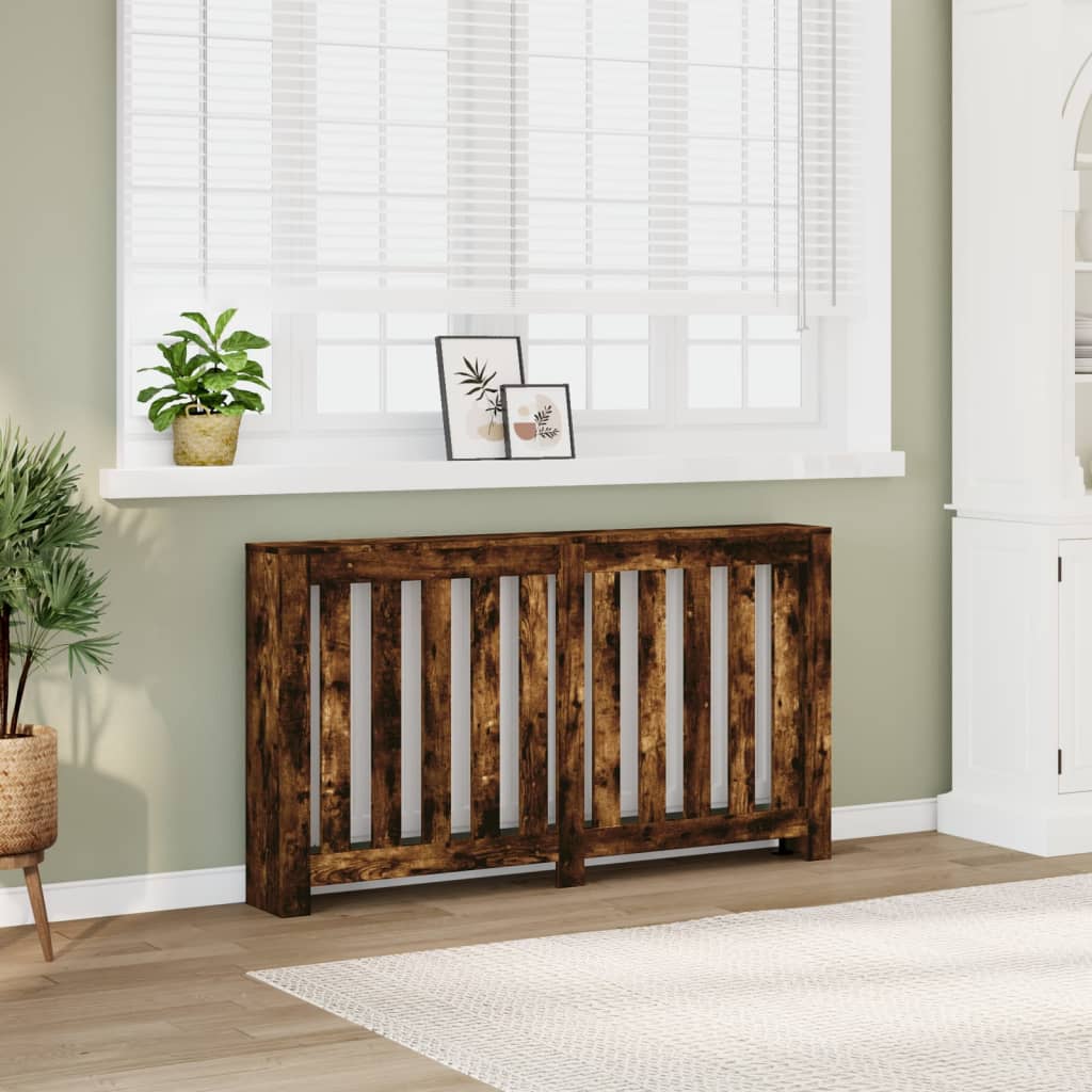 Vidaxl Radiator Cover, Modern Slatted Design, Radiator Panel For Living Room, Heating Cover, Smoked Oak 149x20x82cm Wood Composite