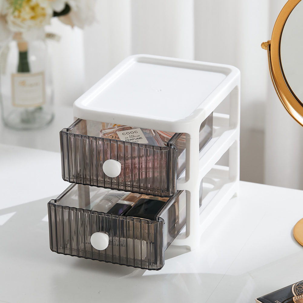 TEMU Desktop Storage Drawers, Transparent 2-tier Storage Organizer Box, Makeup Jewelry Craft Supplies Storage Cabinet, Stationery Sundries Storage
