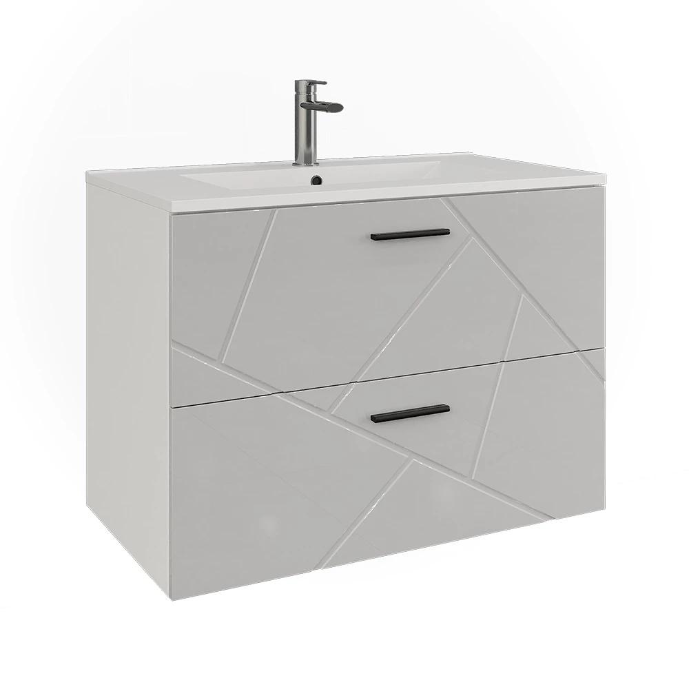 Irma White/white High Gloss 2-piece Vanity Set, Bathroom Cabinet Set With Under-sink Cabinet, Particle Board, 16mm Bathroom