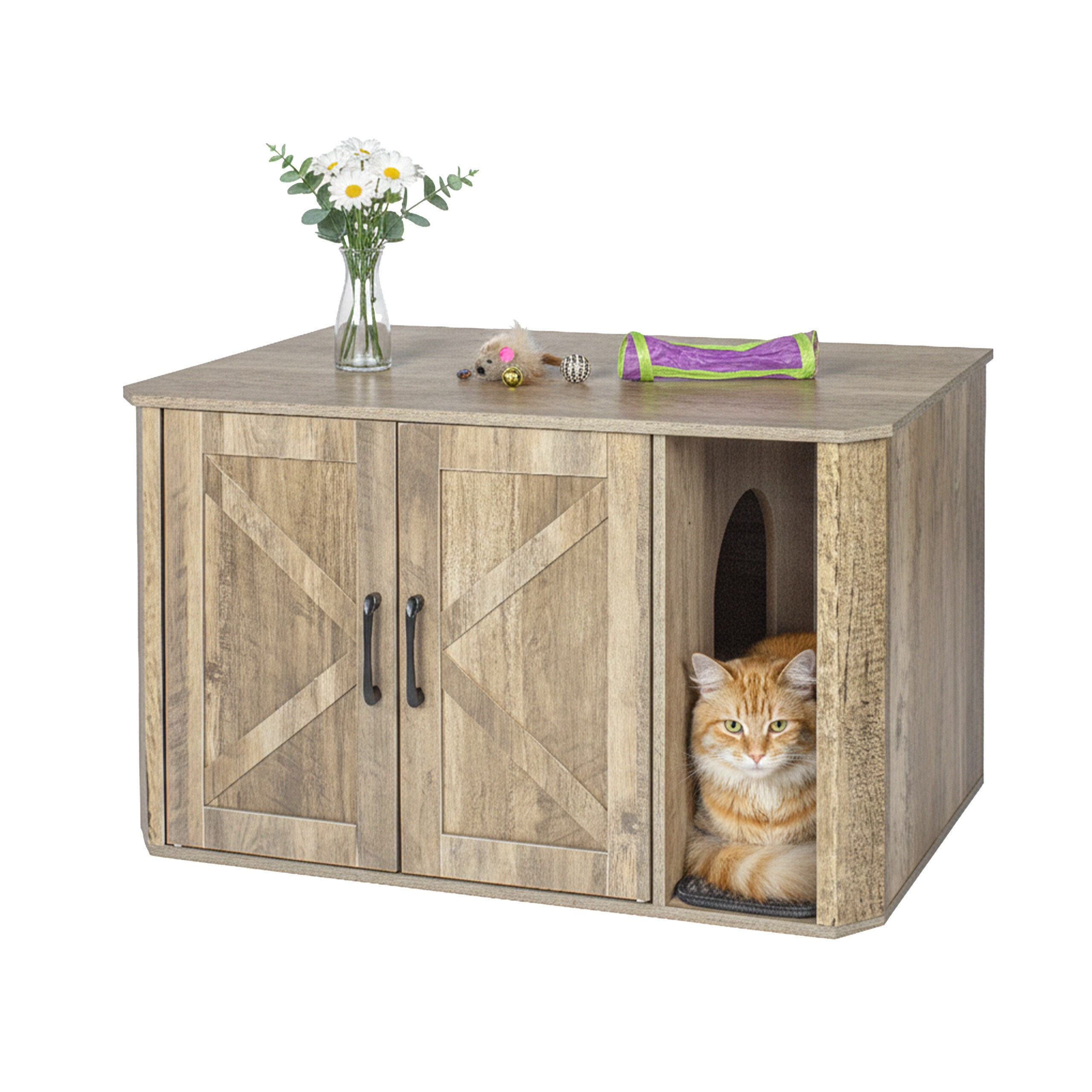 Cat Cabinet In Brown - (w)85 X (h)50 X (d)49 Cm