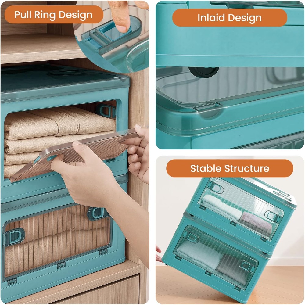 2 Pack 28L Folding Storage Boxes with Lids and Wheels