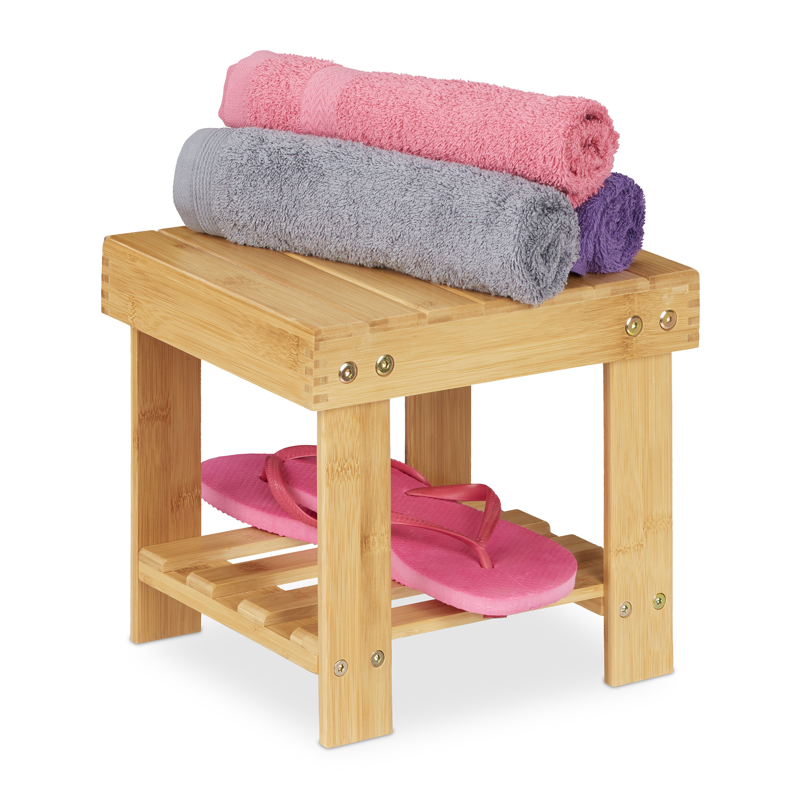 TEMU Taburete de baño pequeño bambú