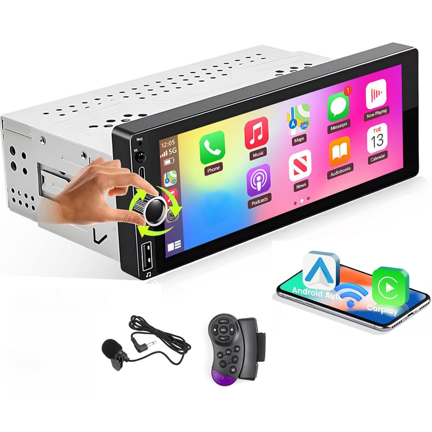 Single Din Car Stereo With Wireless Carplay/ Auto, 6.86 Inch Touch Screen Car Radio With Bluetooth, Handsfree, , Fm/eq/aux/usb/swc/type-c Fast Charging With Camera