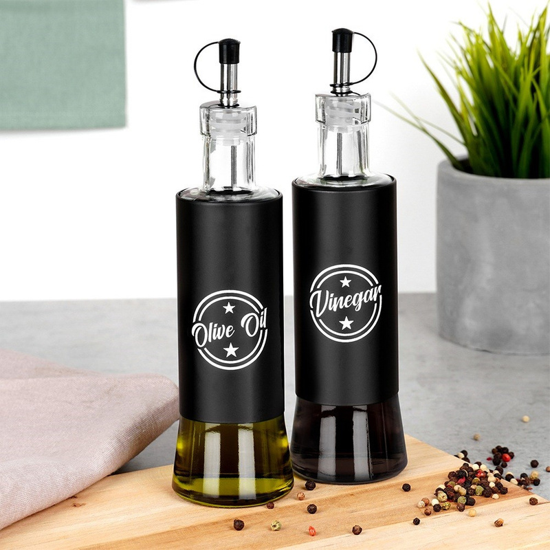 TEMU Glass Bottles For Oil And Vinegar, Black, 300 Ml, 2pcs.