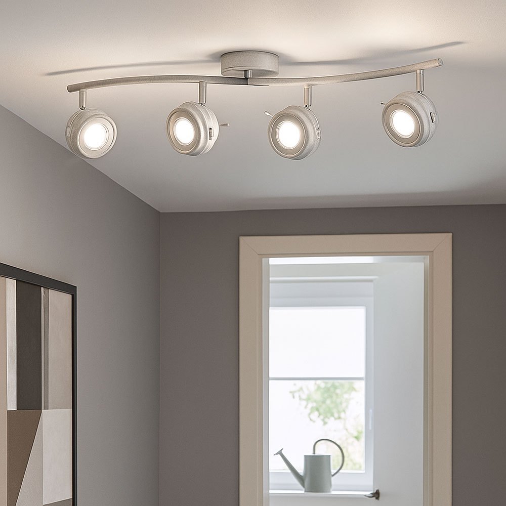 Image of Led Ceiling Light With 4 Flames, Living Room Ceiling Lamp, Spot Light Bar, Adjustable Spotlight, Antique Gray Metal, 4x5w 4x 345lm Warm White, Lxh 68 X 16 Cm