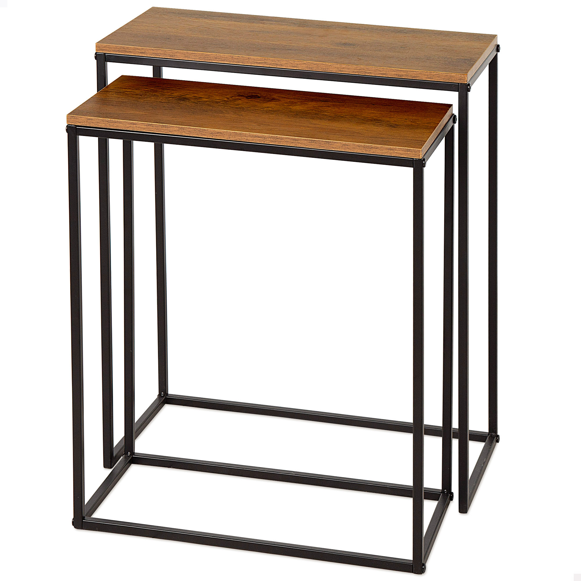 TEMU Max Home Set 2 mesas auxiliares metal y madera 50x25x60 cm y 45x22x55 cm