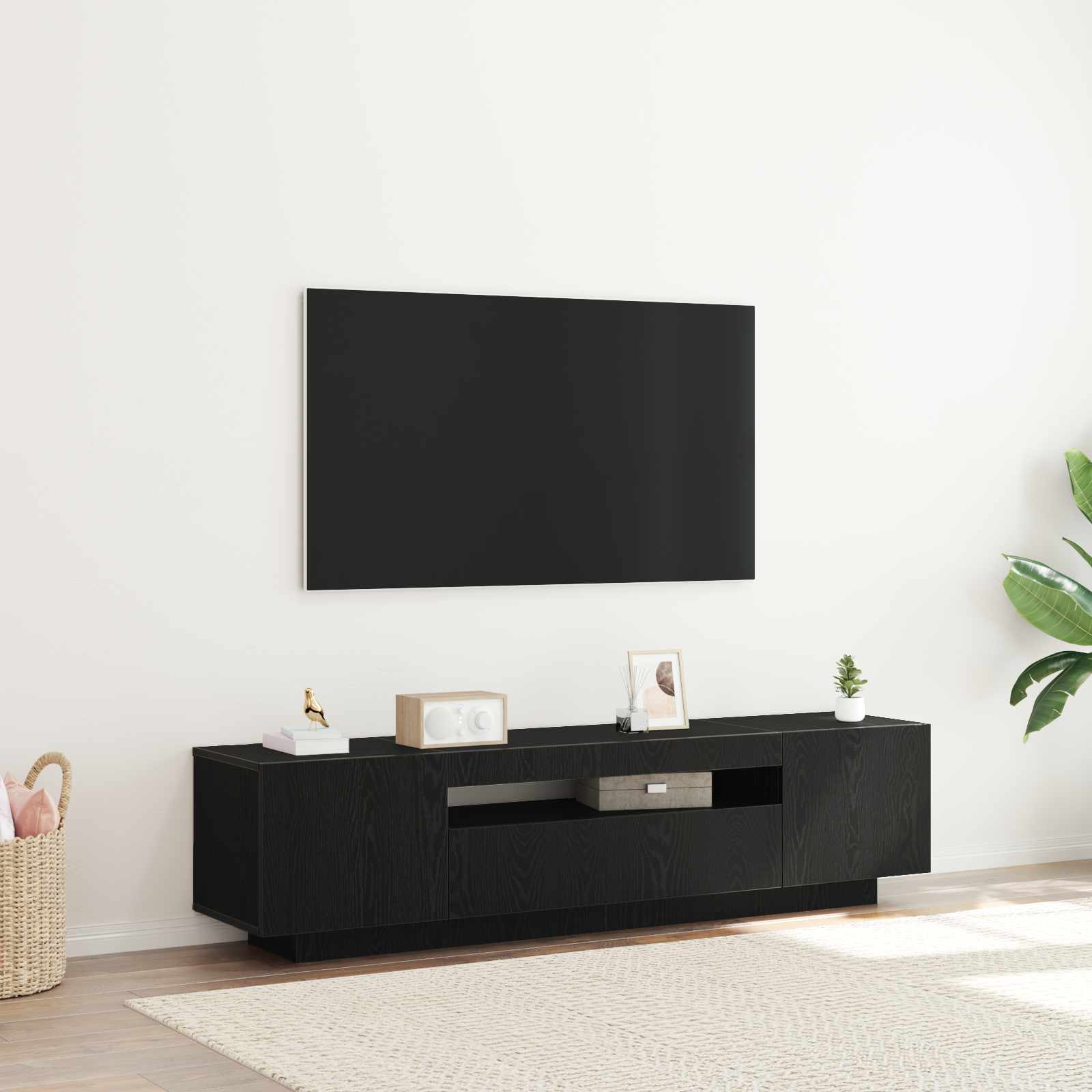 Image of Tv Cabinet 160 X 35 X 40 Wood Material, Modern Living Area, Rectangular Tv Cabinet, Shelf, Elegant Console