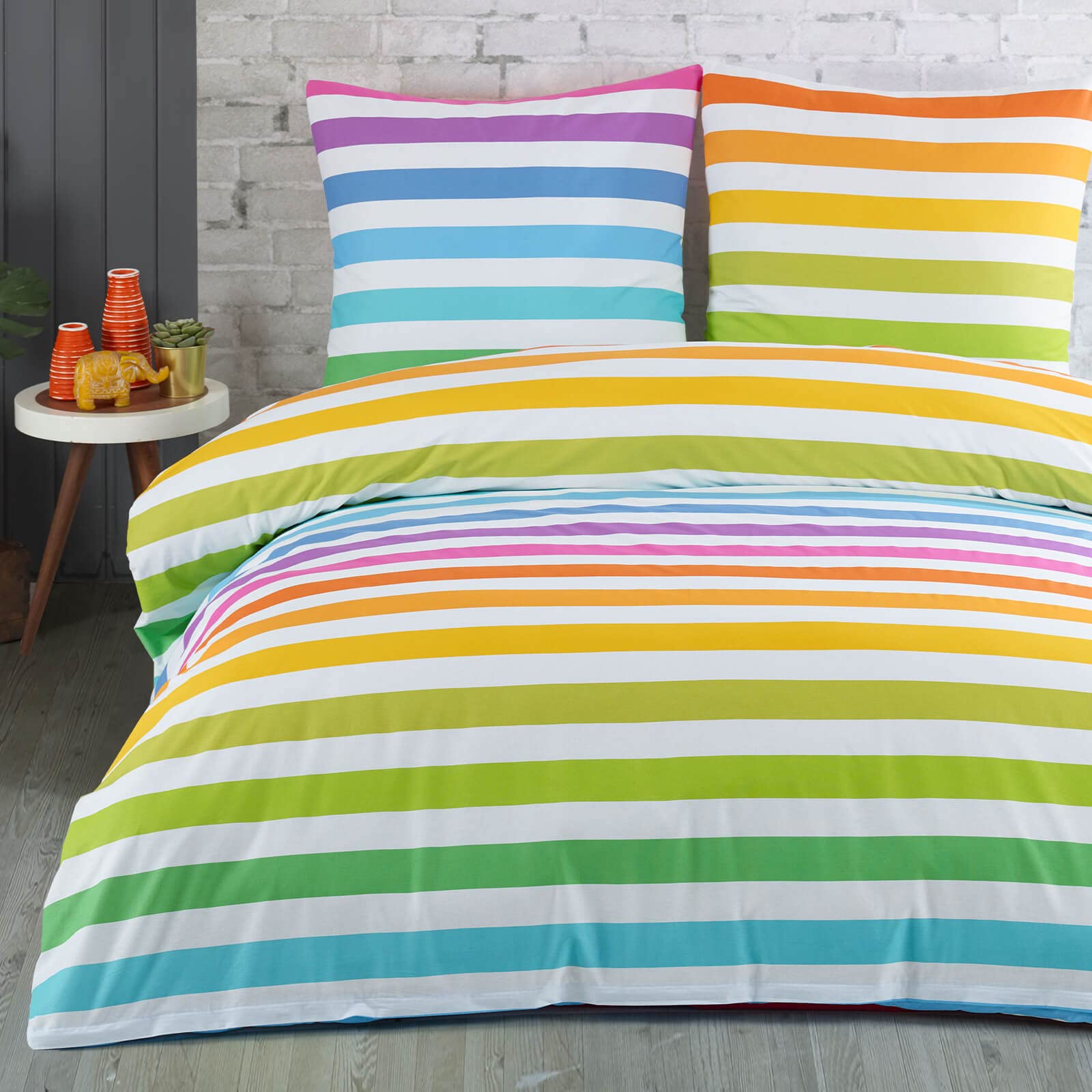 E-shop Buymax® Bettwäsche 100% Baumwolle, 2-3 Teilig Rainbow Bettwäsche-Sets mit 1-2 mal Kissenbezug 80x80cm, Reißverschluss