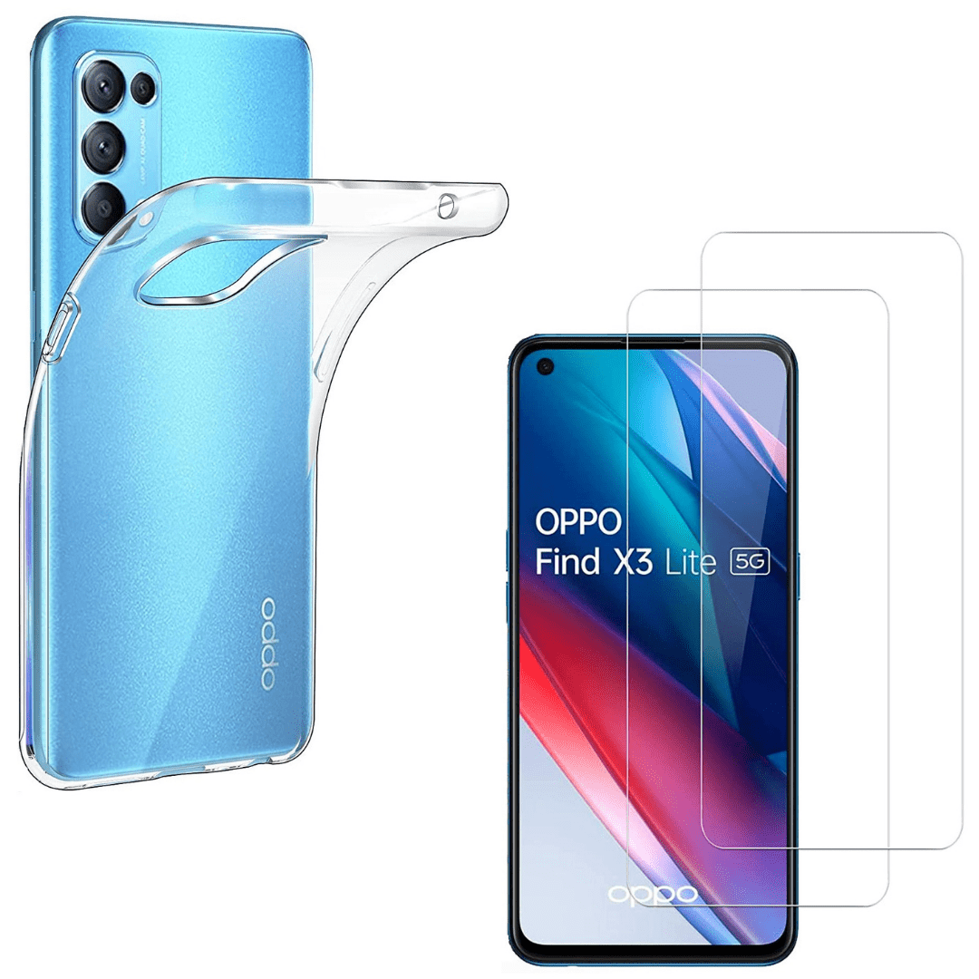 TEMU Coque pour Oppo FIND X3 LITE et 2 Verres Trempé - Protection Silicone Souple Film Vitre Protection Phonillico®