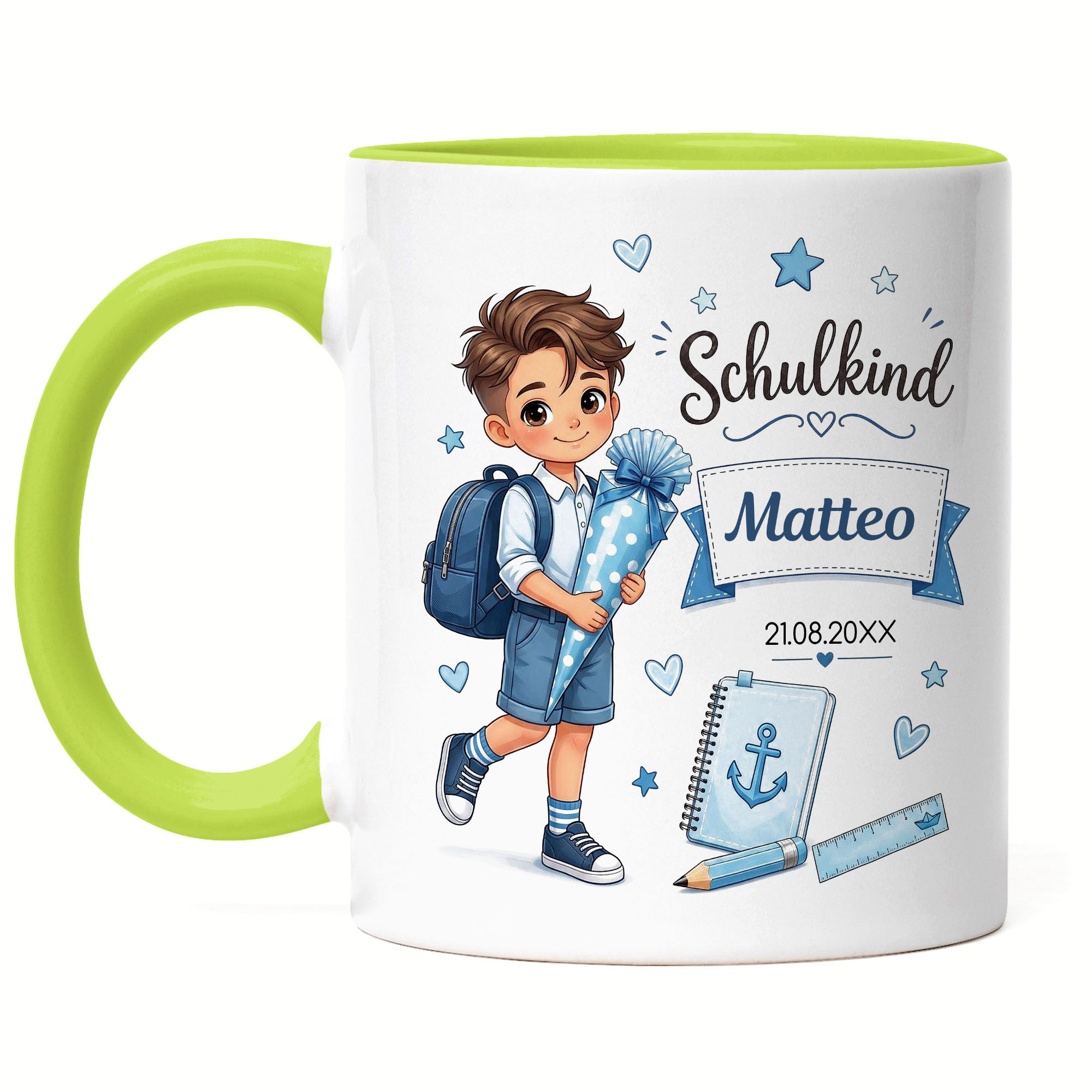 School Child Cup Personalized Boy's Name Date 2026, Individual Name Mug For Abc Shooter Elementary School, Coffee Cup - Blue Cup.
