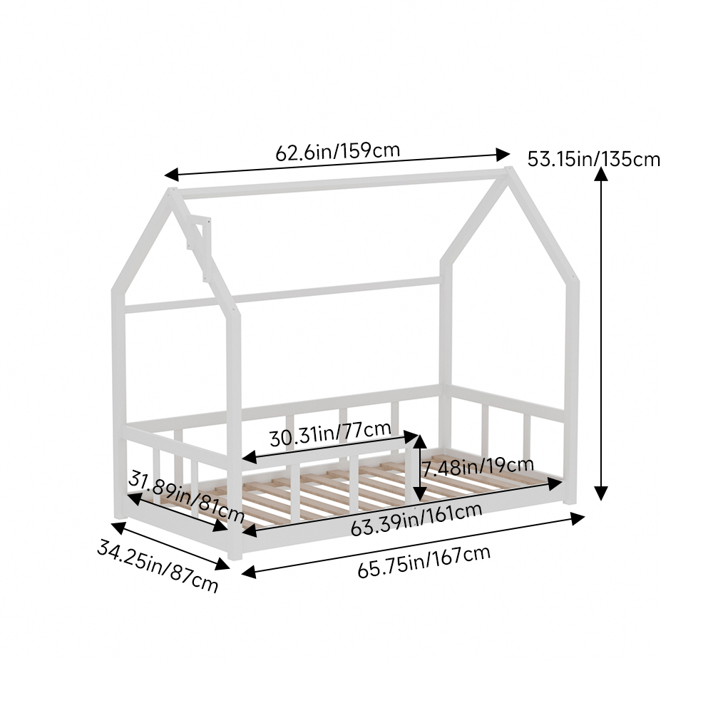 1pc Playful Treehouse Design Kids Bed Frame - 167×87×135cm Solid Pine Wood Construction, Safety Rails Included, Boys/Girls Bedroom Furniture (Mattress Excluded)