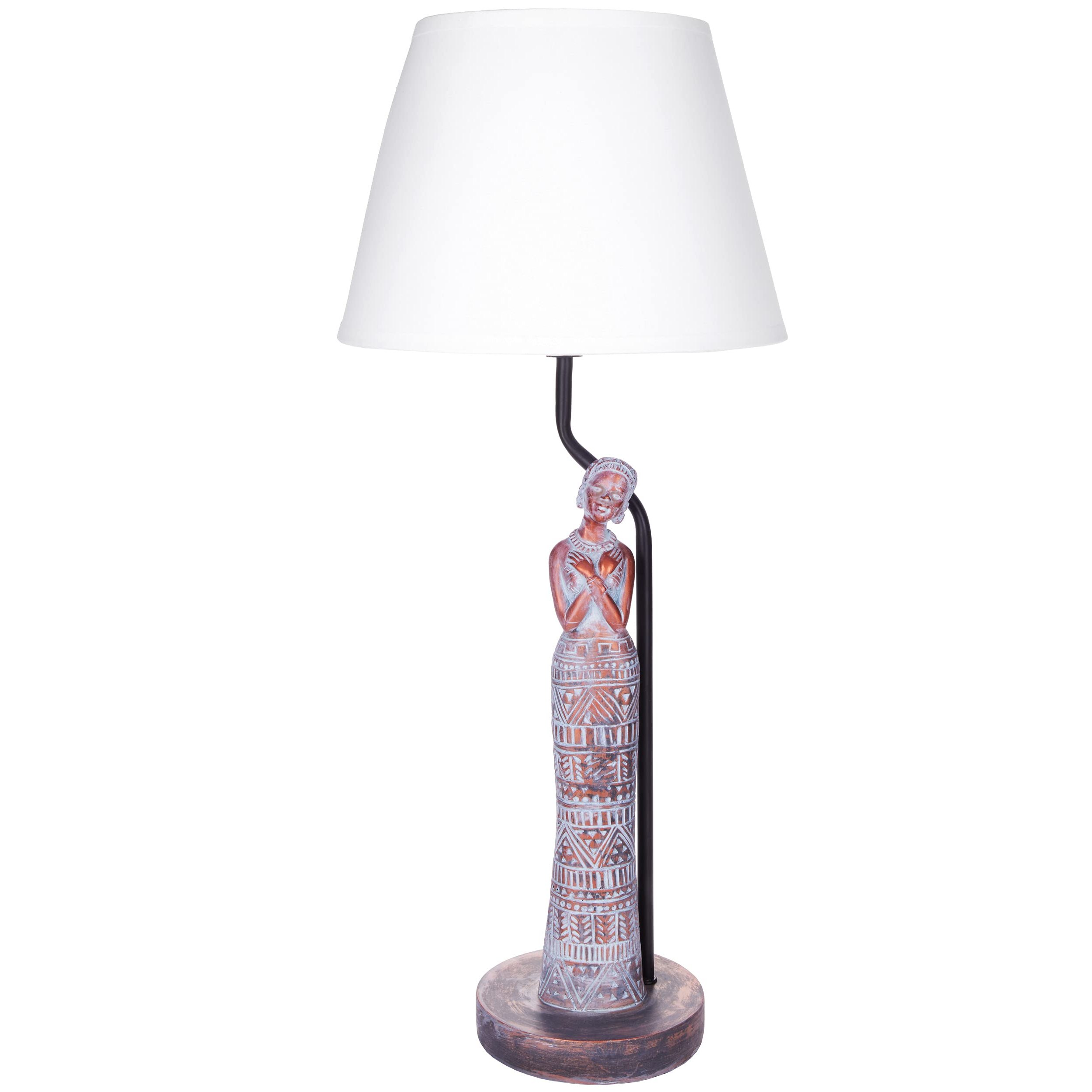 Image of Brubaker Table Or Nightstand Lamp African Woman In Copper Look - Table Lamp With Ceramic Base And Fabric Shade - 58 Cm Height, Grey White (bulb Not Included)