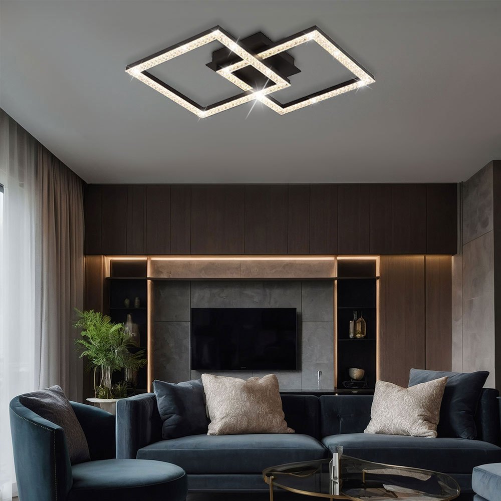 Image of Led Ceiling Lamp Living Room Lighting Dining Room Lighting Crystal Adjustable, Rectangular, 1470lm 20w 3000k, Lxbxh 52.6x37.4x7.5 Cm Model 67328-20d