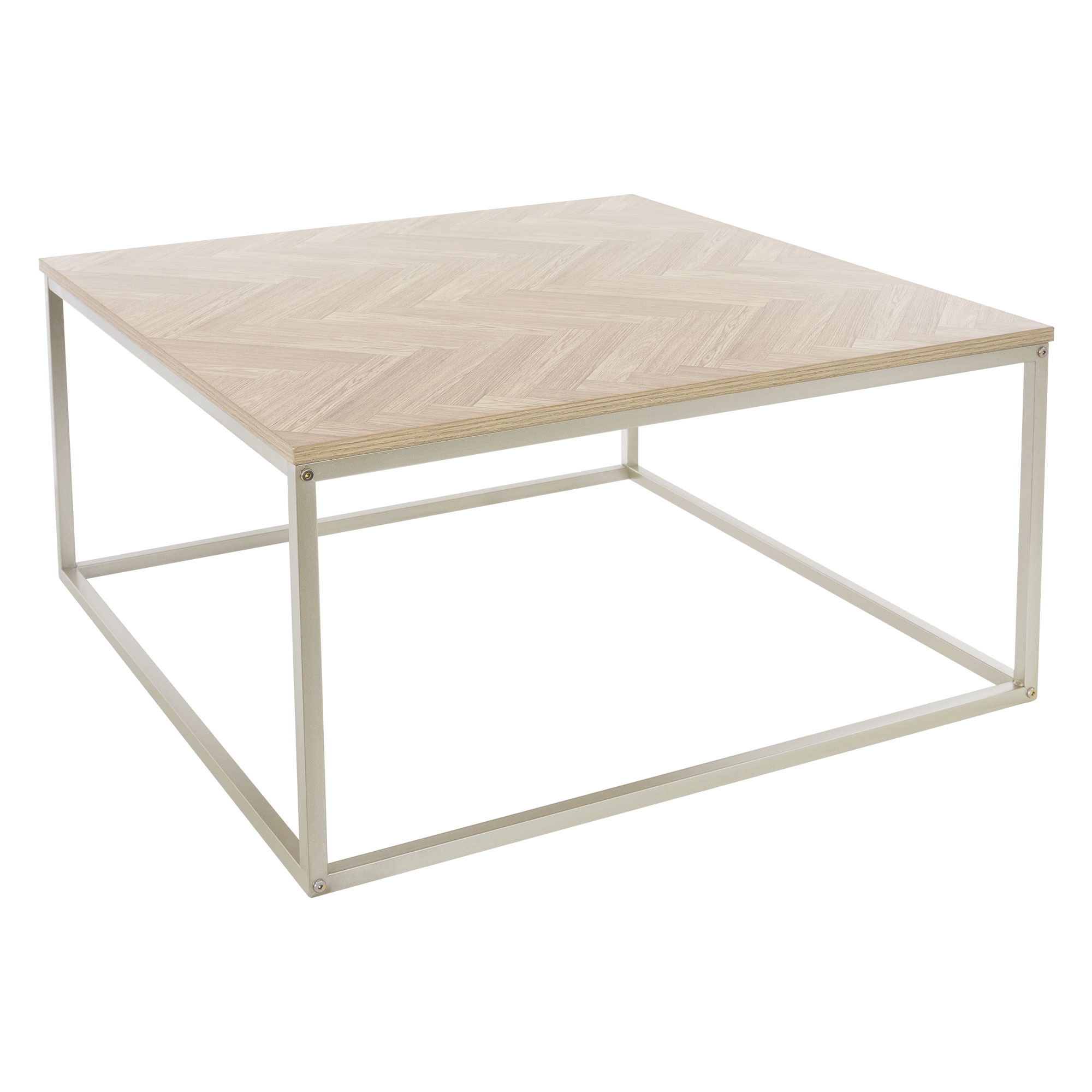 Image of Ml-design Coffee Table 80x80x40 Cm, Oak Look With Herringbone Pattern, Steel Gold Metal Frame, , Square Sofa Table For Living Room, Side Table Coffee Table Living Room Table