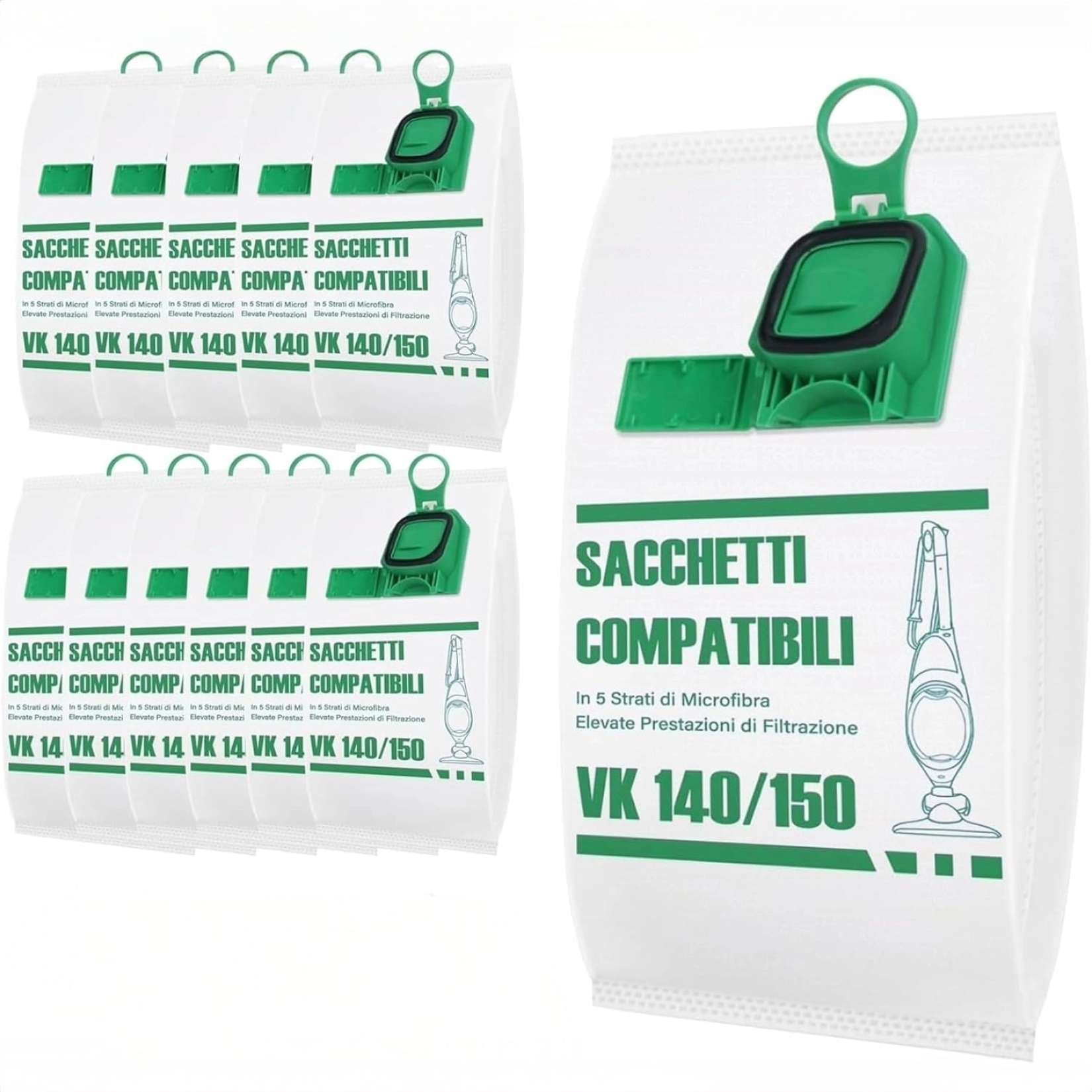 TEMU Sacchetti Compatibili per Folletto VK140 e VK150 �� Confezione da 6 �� Microfibra Resistente �� Filtrazione �� Ricambi per Aspirapolvere