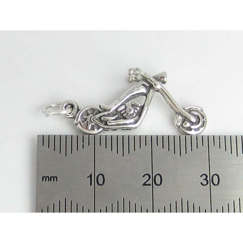 Chopper with Long Forks Motorcycle Sterling Silver Charm, Biker Gift