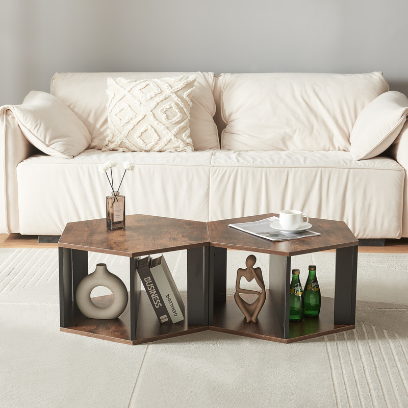 Coffee Table Set 'molde 2-piece, And Horizontally Adjustable, Black / Walnut Finish