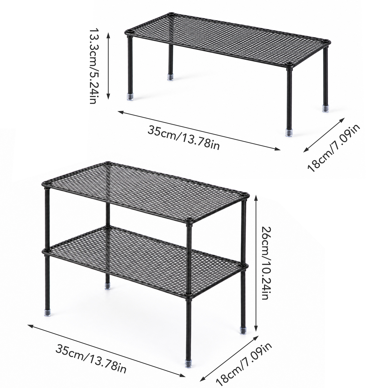 2-Tier White Mesh Metal Storage Rack for Kitchen & Bathroom