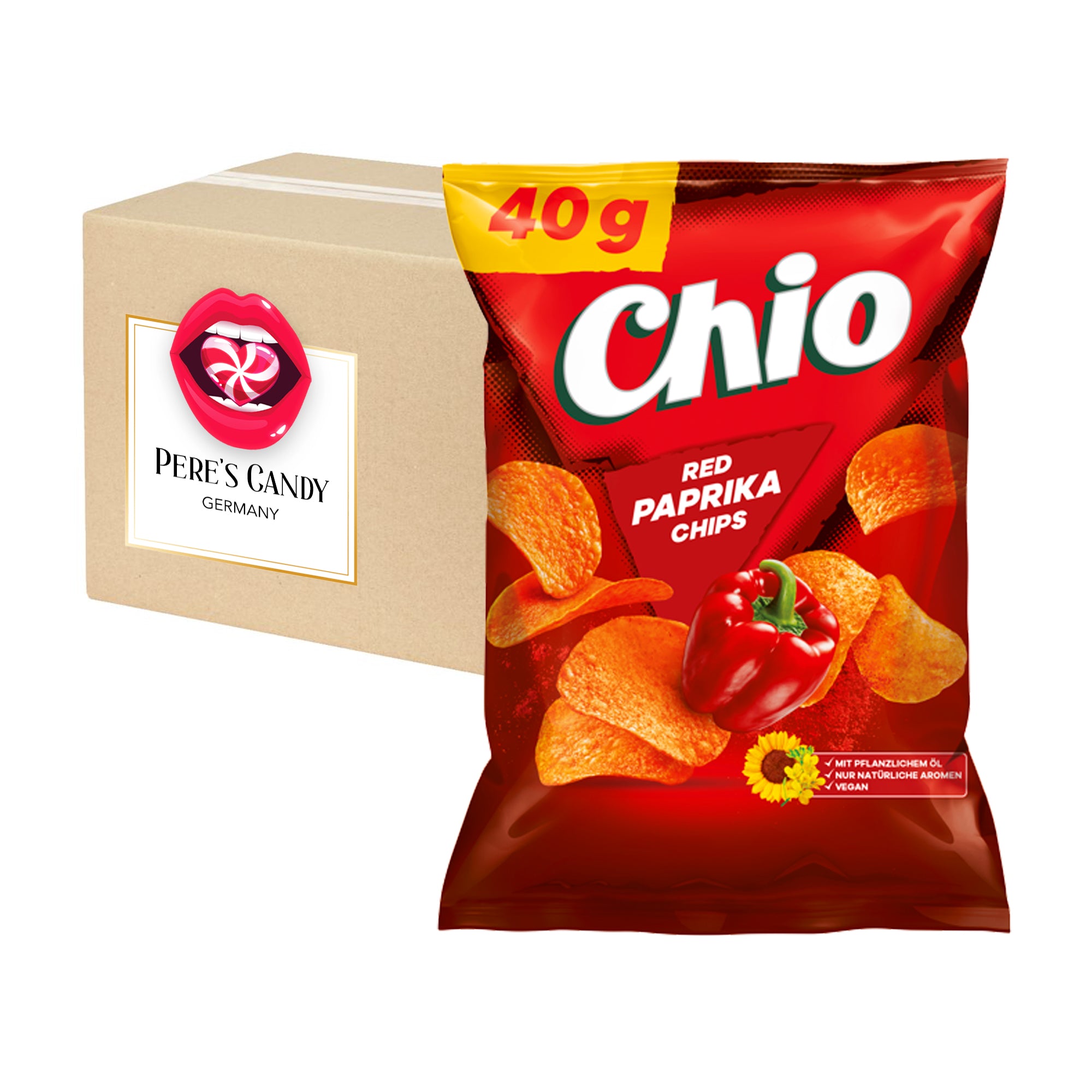 Image of Chio Chips Red Paprika 12x40g Portion Packs Of Potato Chips With Paprika Flavor 480g