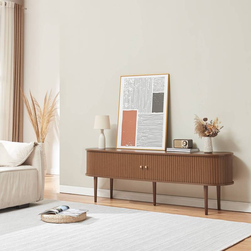 Tv Cabinet With 2 Sliding Doors 166 X 40 X 55 Cm Walnut Optics