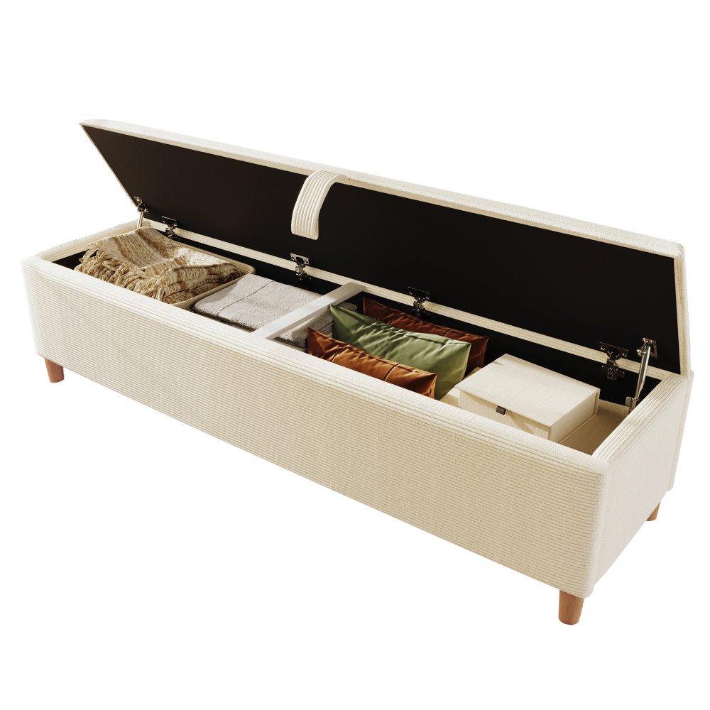 Image of 165 X 38 Cm Cord Storage Bench With Hydraulic Storage, Wooden Leg Bench As Footstool & Storage Box, 145-175 Cm Bench For Bedroom Hallway, Loadable Up To 150 Kg