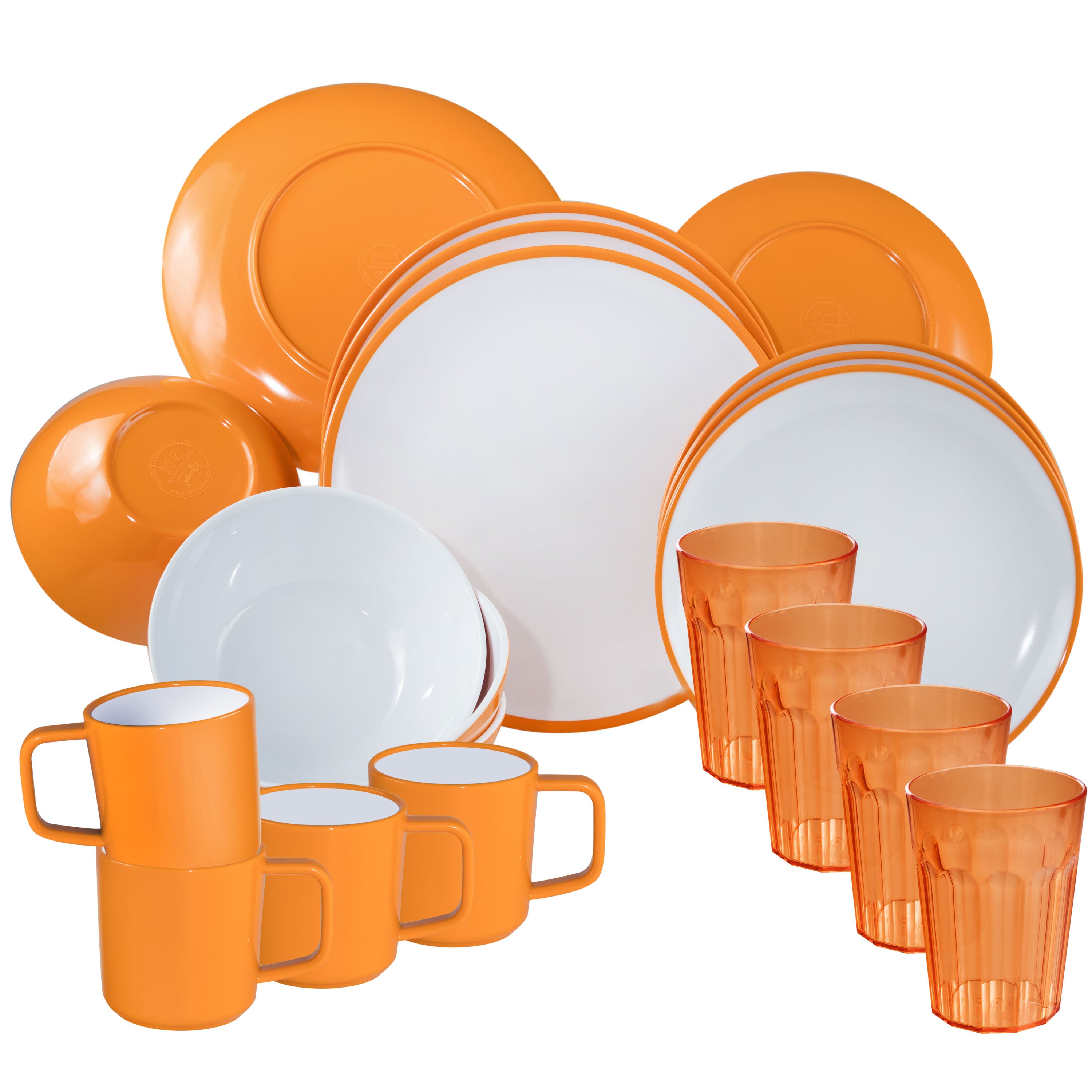 Image of Camping Dish Set And Acrylic Glass Set For 4 People - 20pcs - Camping Dish Set - Yellow White - With 450 Ml Drinking Glasses - Anti-slip Cups