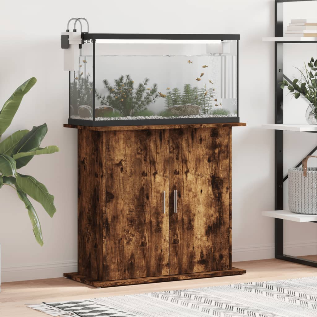 Image of Aquarium Stand 81x36x73 Cm In Smoked Oak Multilayer Wood