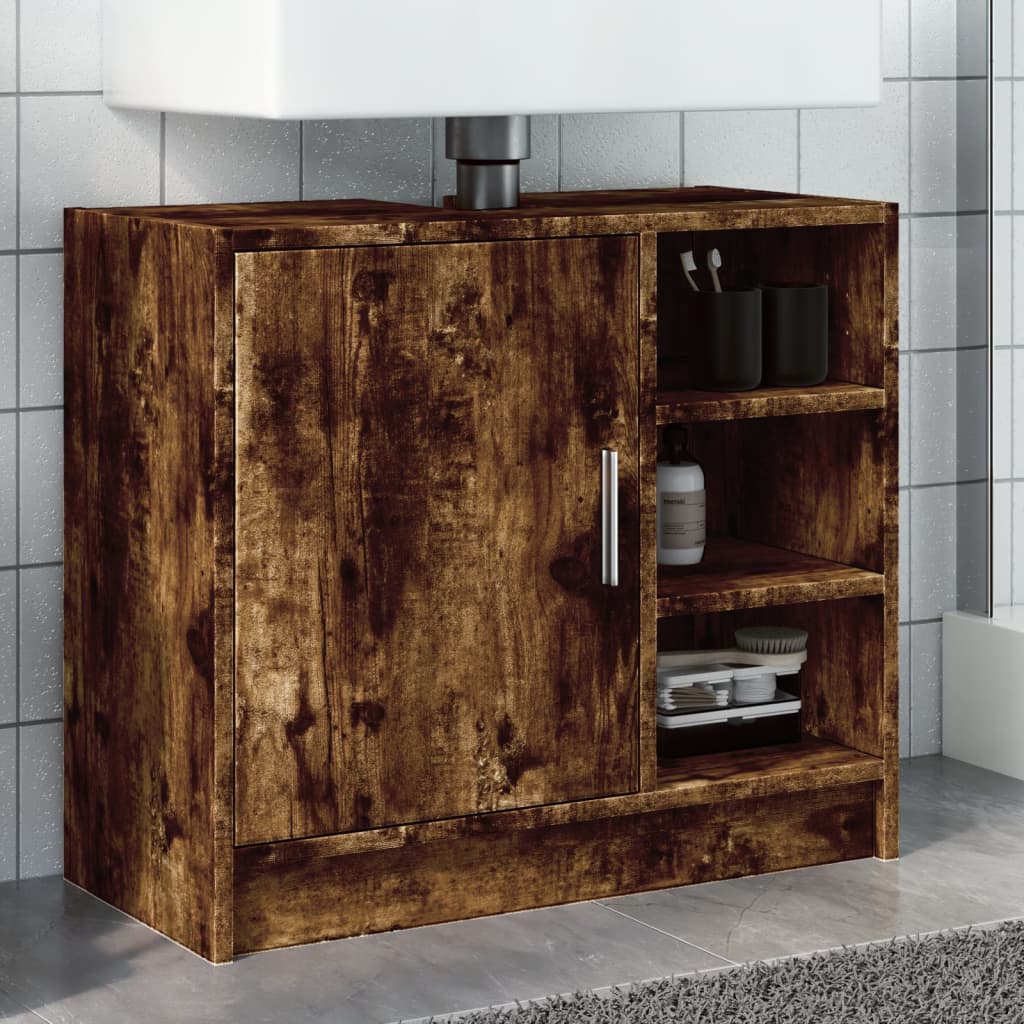 Image of Vidaxl Under-sink Cabinet, Bathroom Cabinet With Storage Space, Washbasin Cabinet, Smoked Oak Wood Material