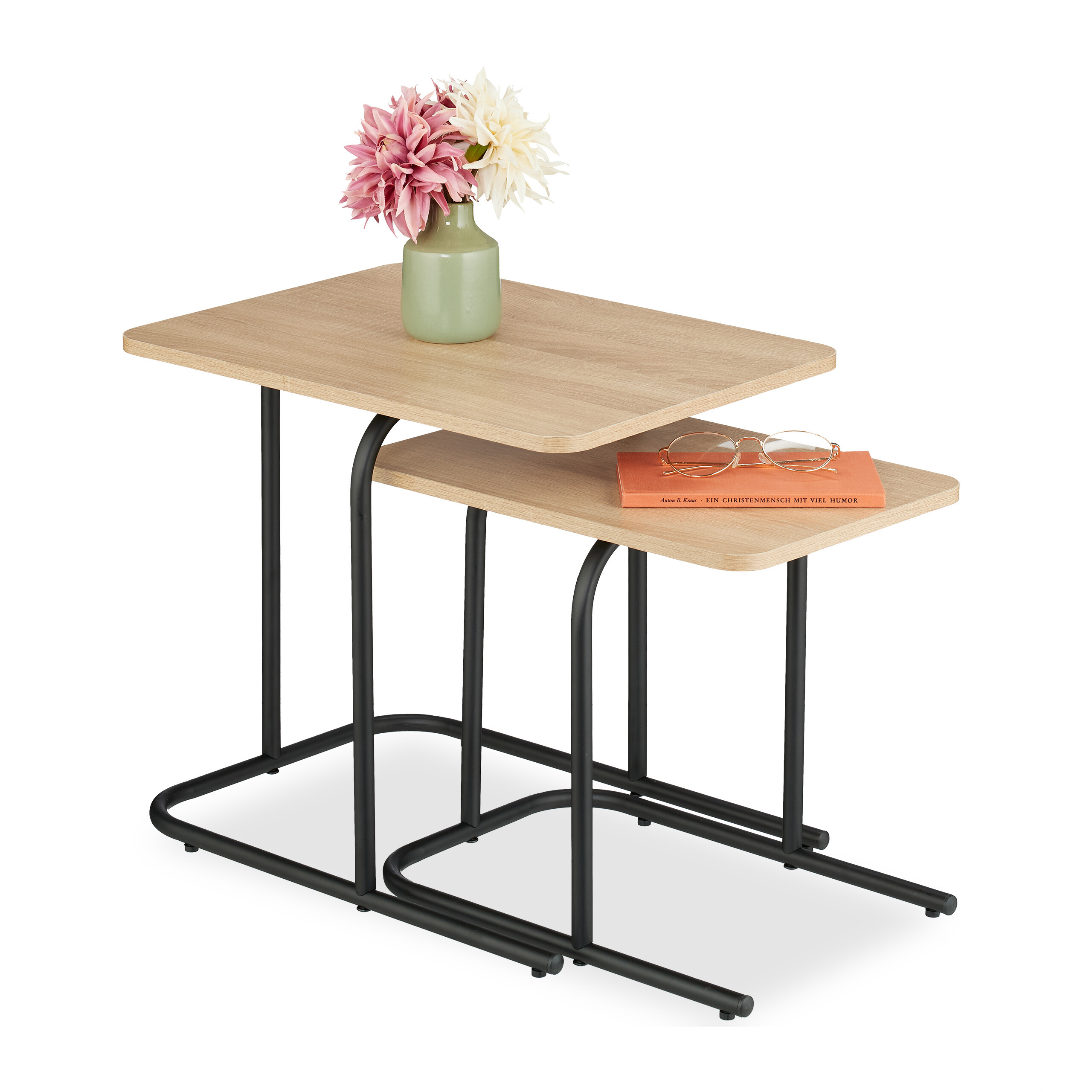 2-piece Coffee Table Set In Light Brown/black