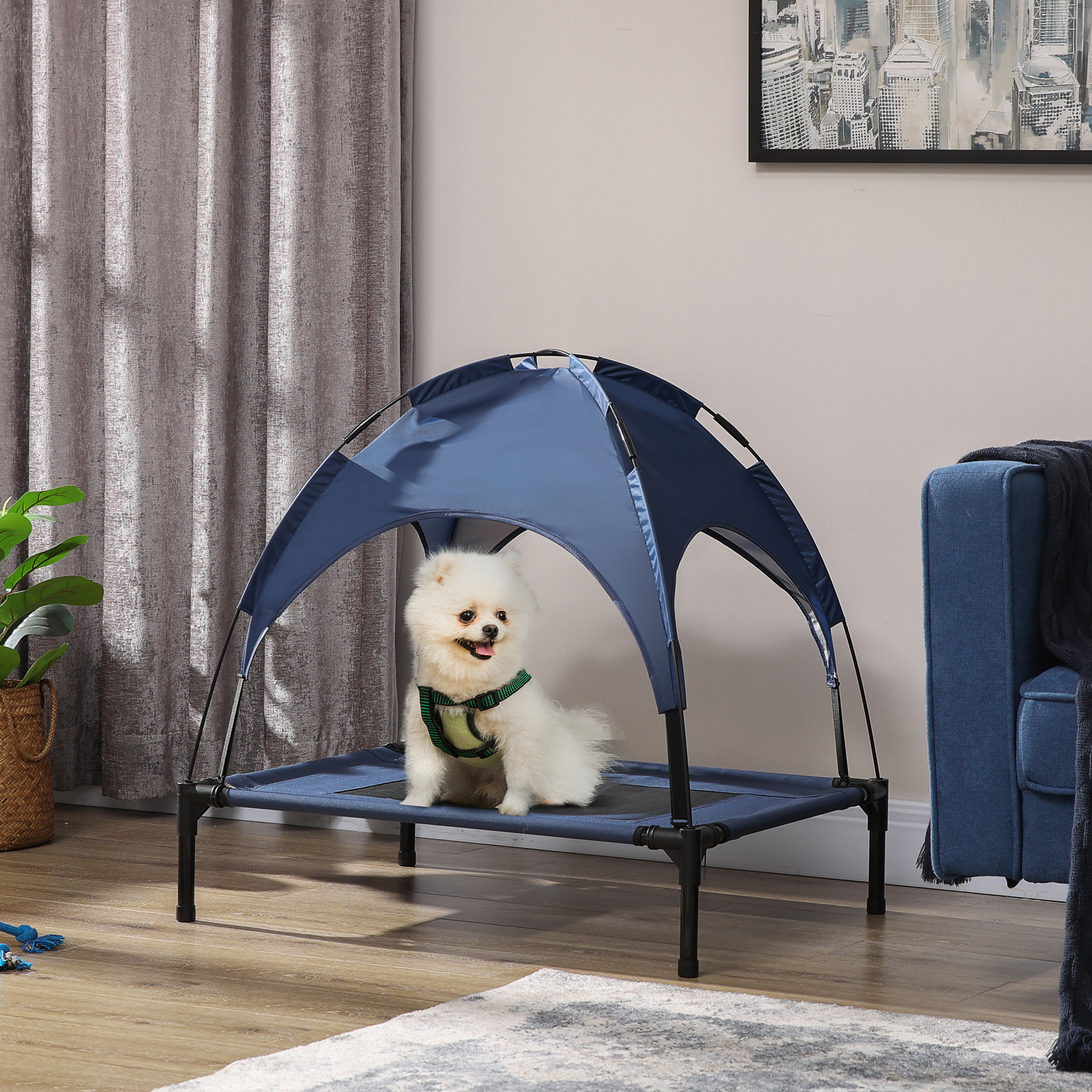 Image of Raised Dog Bed With Canopy, Pet Bed, Outdoor Dog Lounger With Roof, Breathable, Fabric For Camping, Raised Stand, Powder-coated Metal Frame, Portable Design, Durable Oxford Surface
