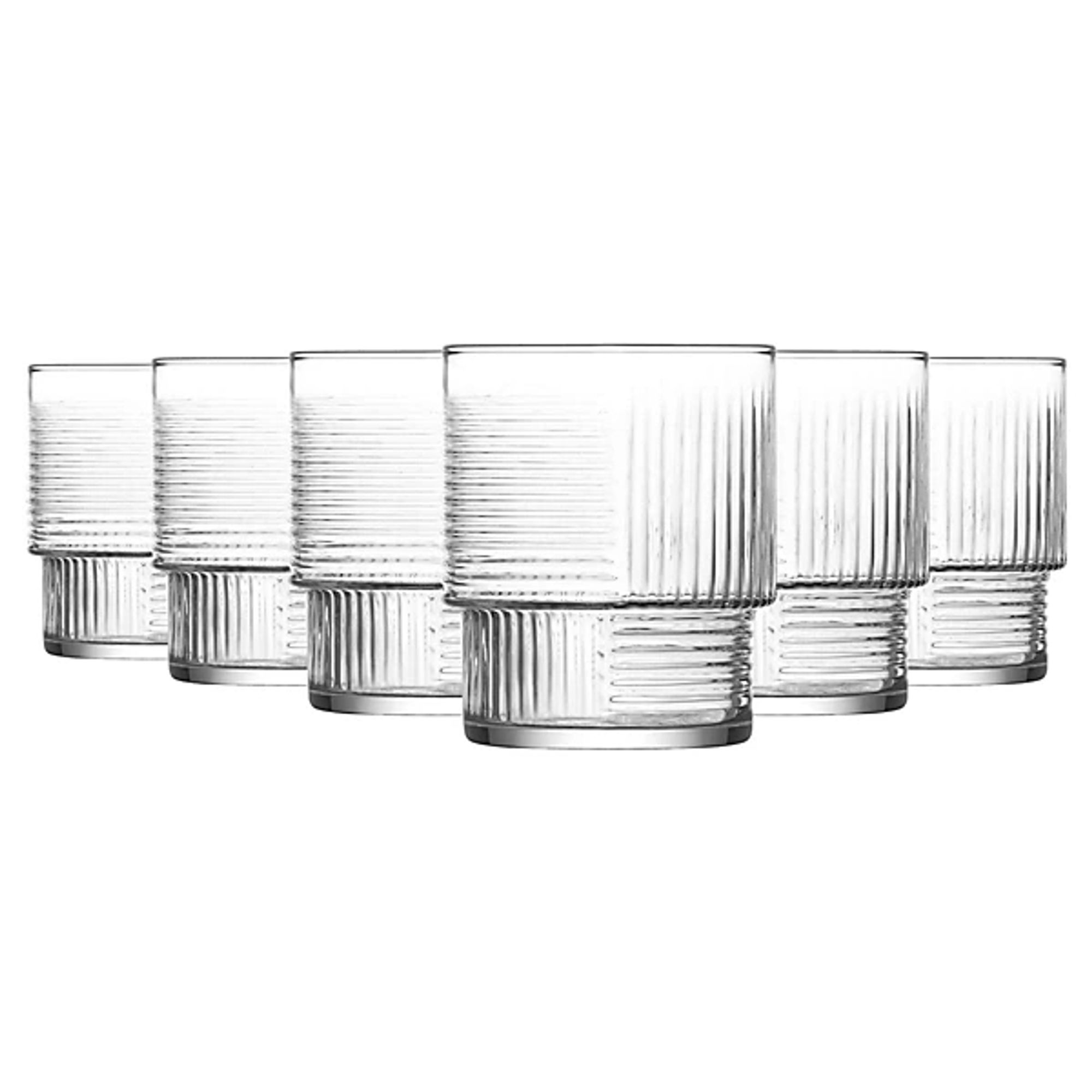 TEMU LAV | Set de 6 vasos bajos de 230cc para agua o whisky, vasos transparentes con diseño texturizado, estilo moderno y elegante, ideales para uso