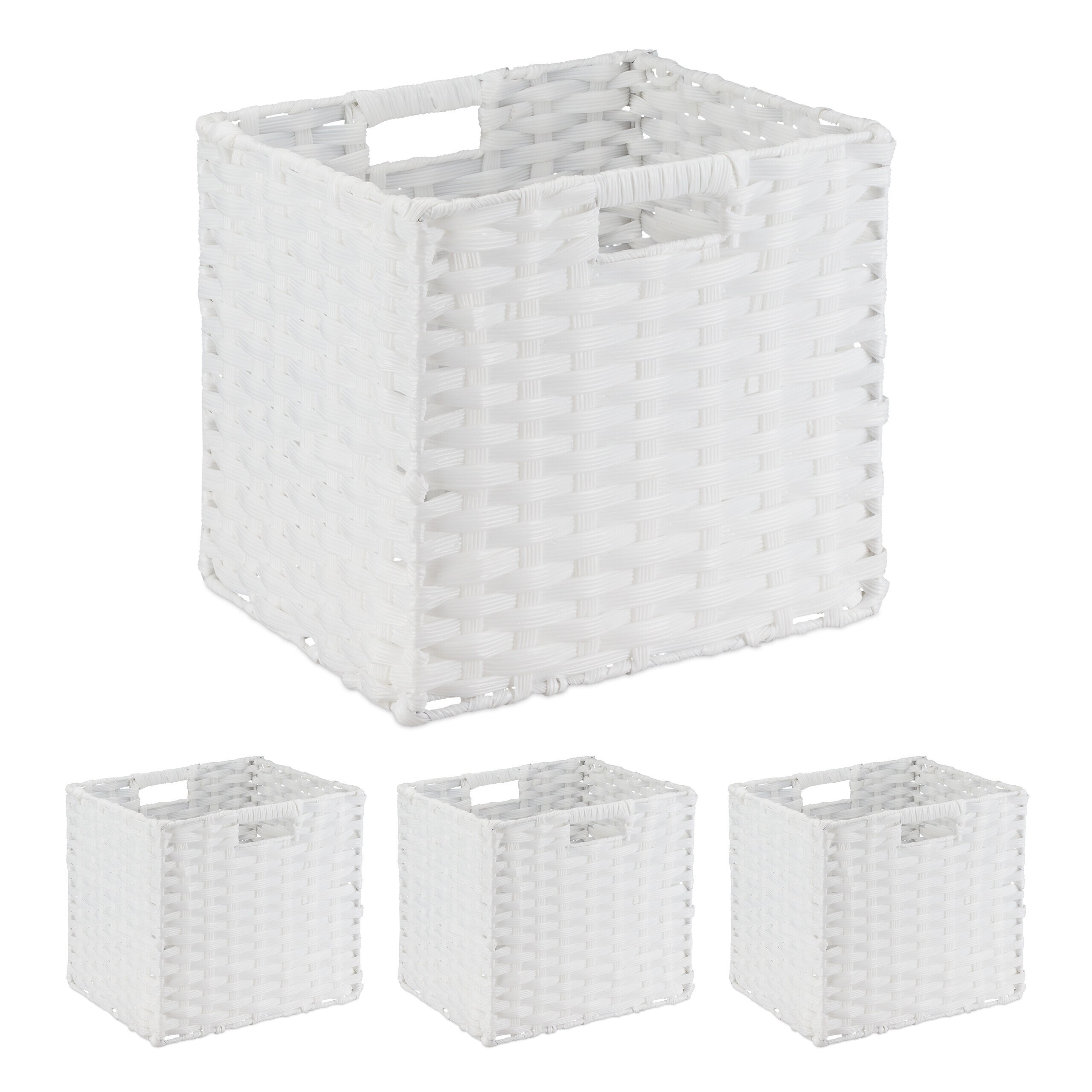 4 Storage Baskets in White, Compact and Stylish