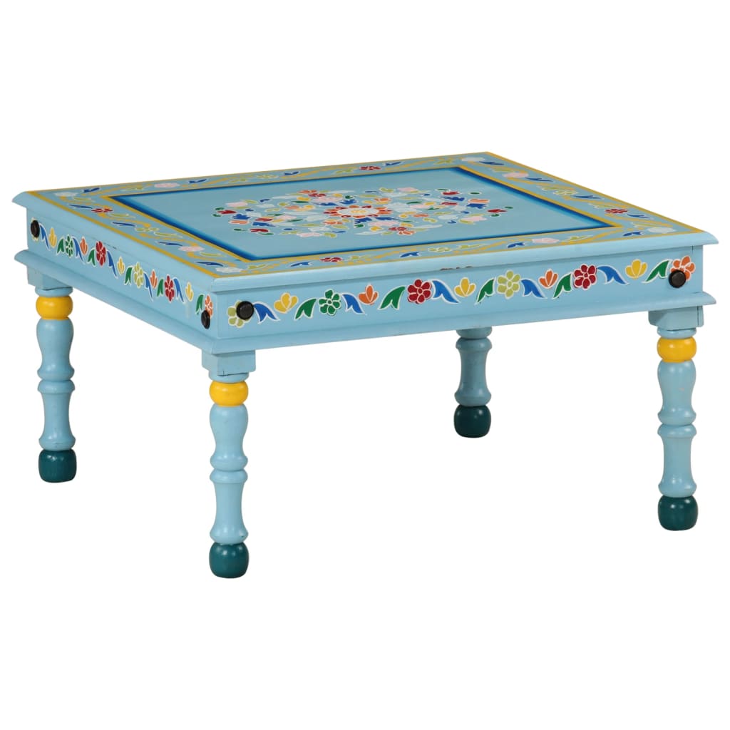 Vidaxl Coffee Table, Table For Living Room, Side Table With Of Space, Sofa Table Living Room Table, Turquoise Hand-painted Solid Mango Wood