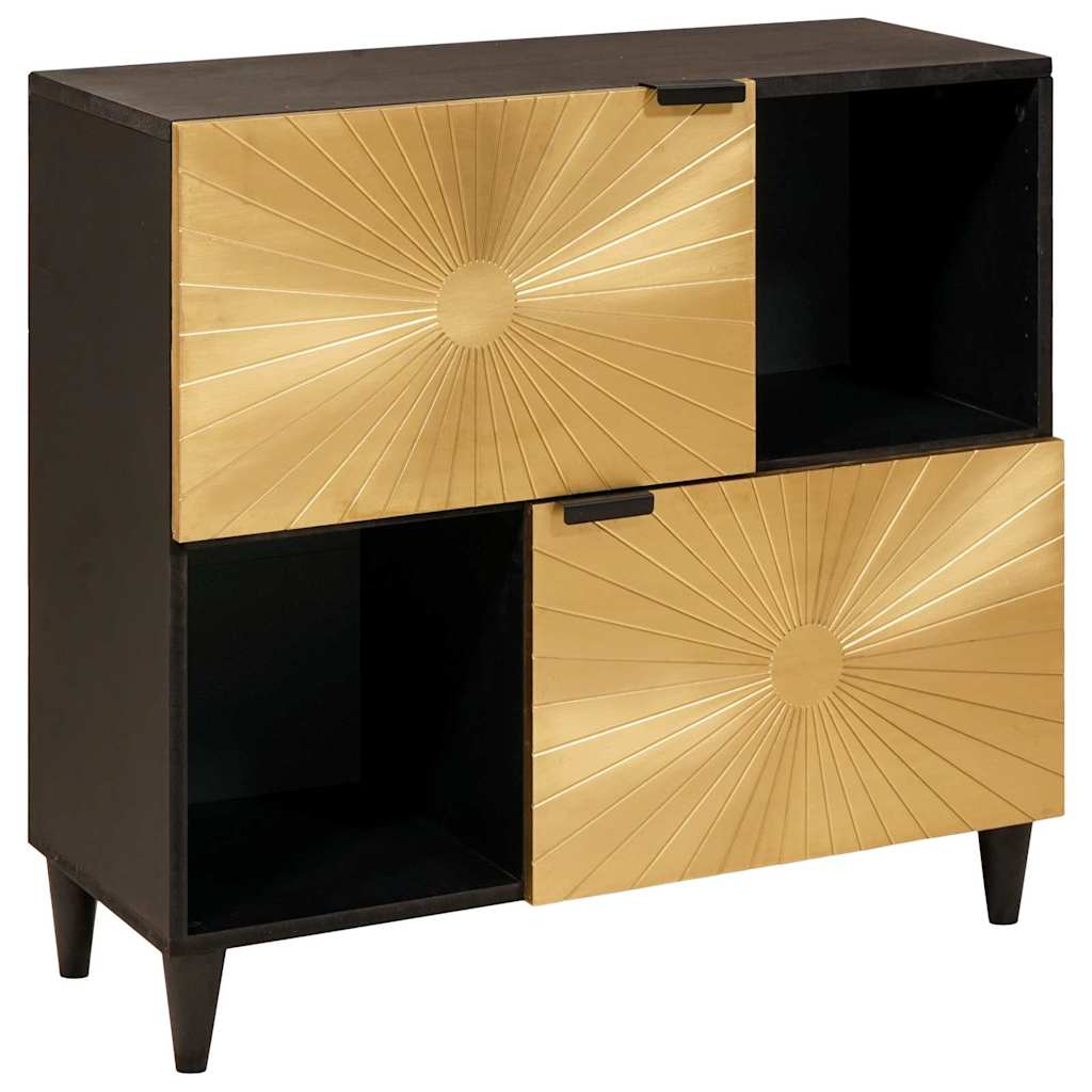 Image of Vidaxl Sideboard With Shelf Black And Golden 80 X 33.5 X 75 Cm, Living Room, Rectangular, Wood Cabinet, Stylish Storage Solution, Furniture