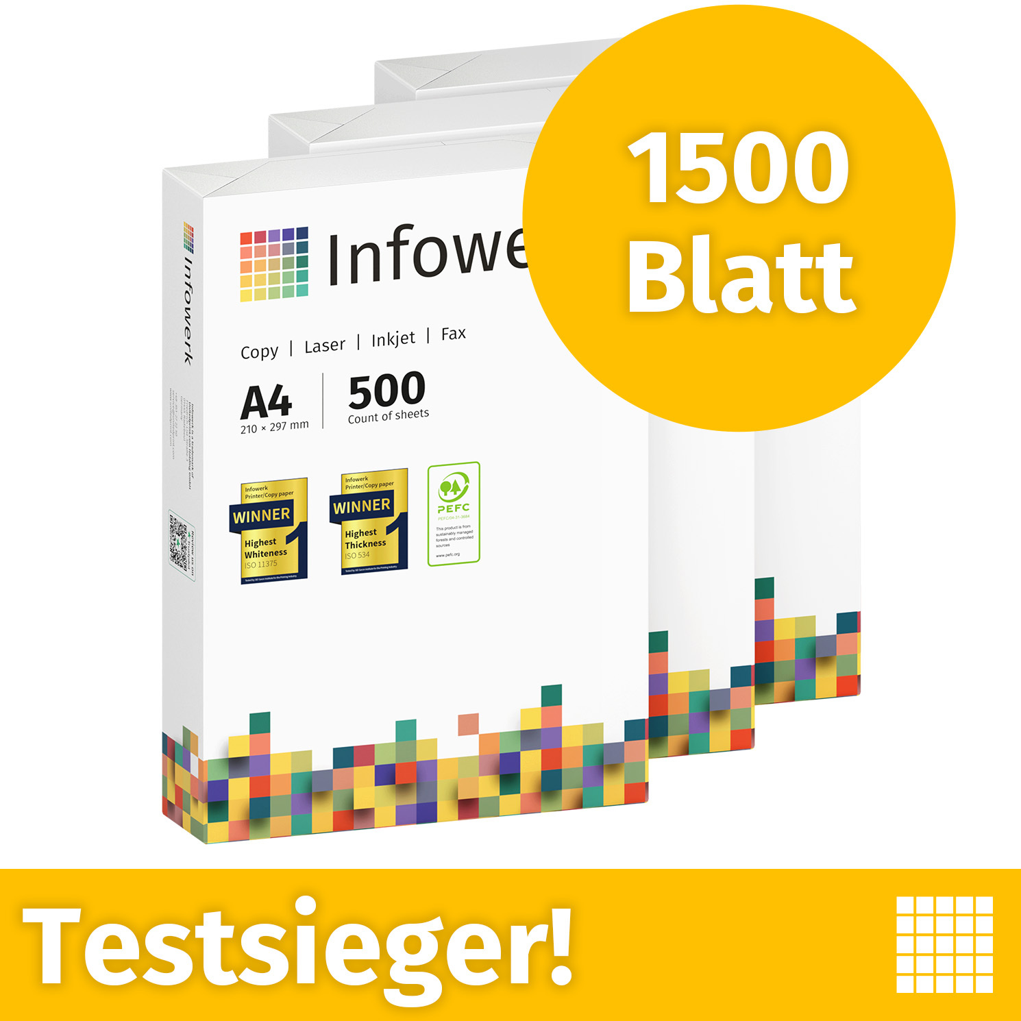 TEMU Druckerpapier 1500 Blatt 3 x 500 A4 80g Premium Weiß zertifiziert