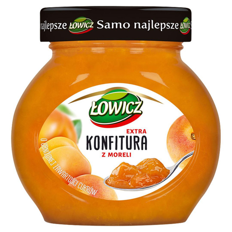 Łowicz Extra Jam With Apricots, Low Sugar Content, 240 G