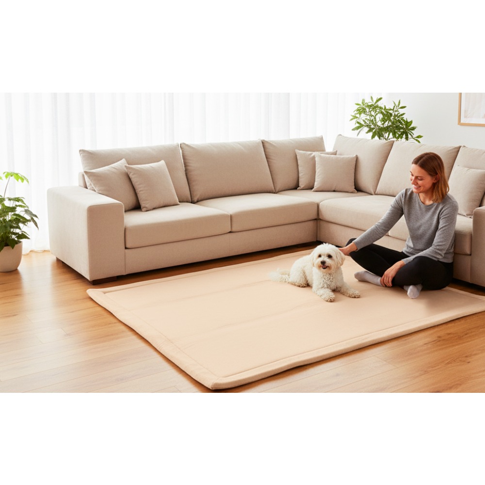 Image of Cloud-soft Rug 200x150cm With Memory Cotton Filling, Non-slip, Beige/grey/pink Tricolor, Cozy For Living Room & Bedroom
