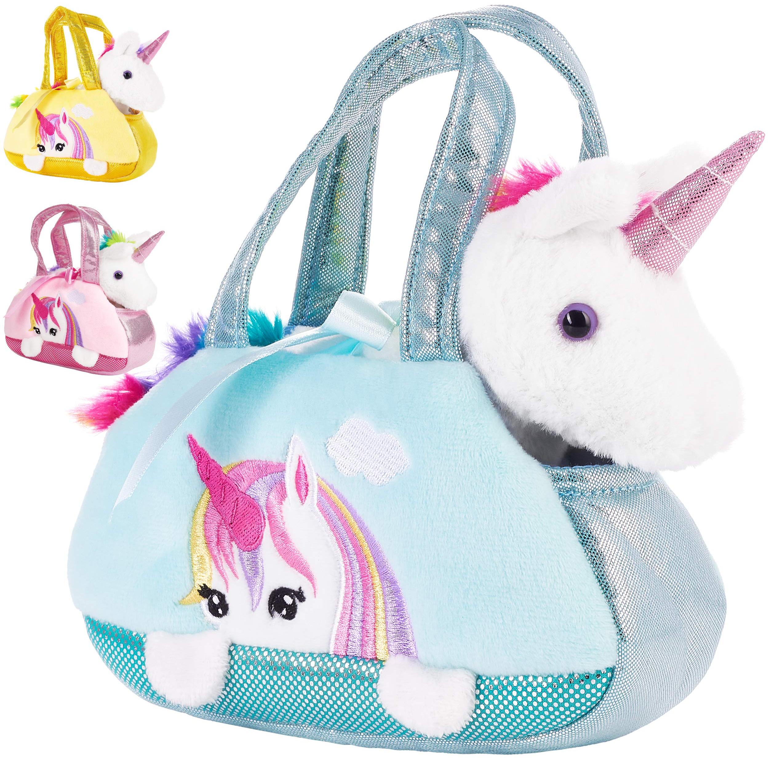Image of Brubaker Einhorn Bag Rainbow - 20 Cm - Plush Toy In Handbag - Plush Fabric Soft Toy - Mint Blue
