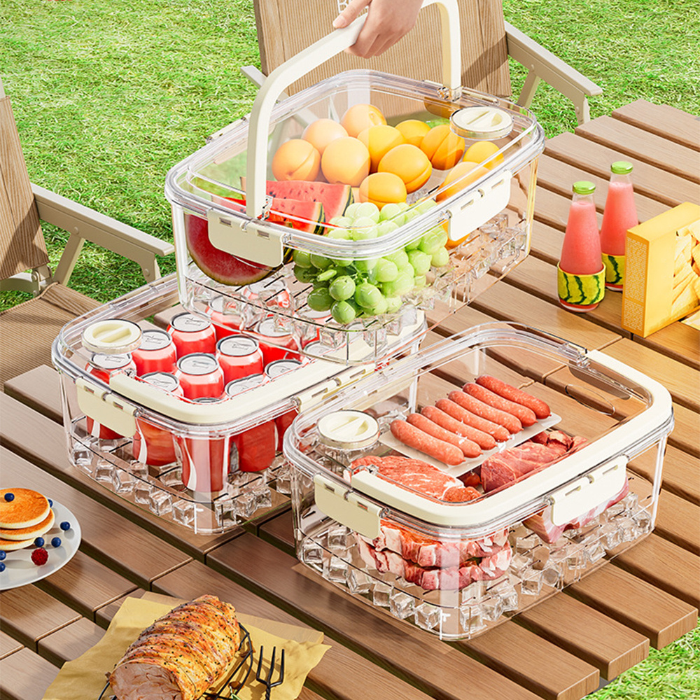TEMU 2-tier Stackable Portable Food Storage Container, Fridge And Cabinet Storage Container With Drain Strainer & Handle, Picnic Basket For Fruits,