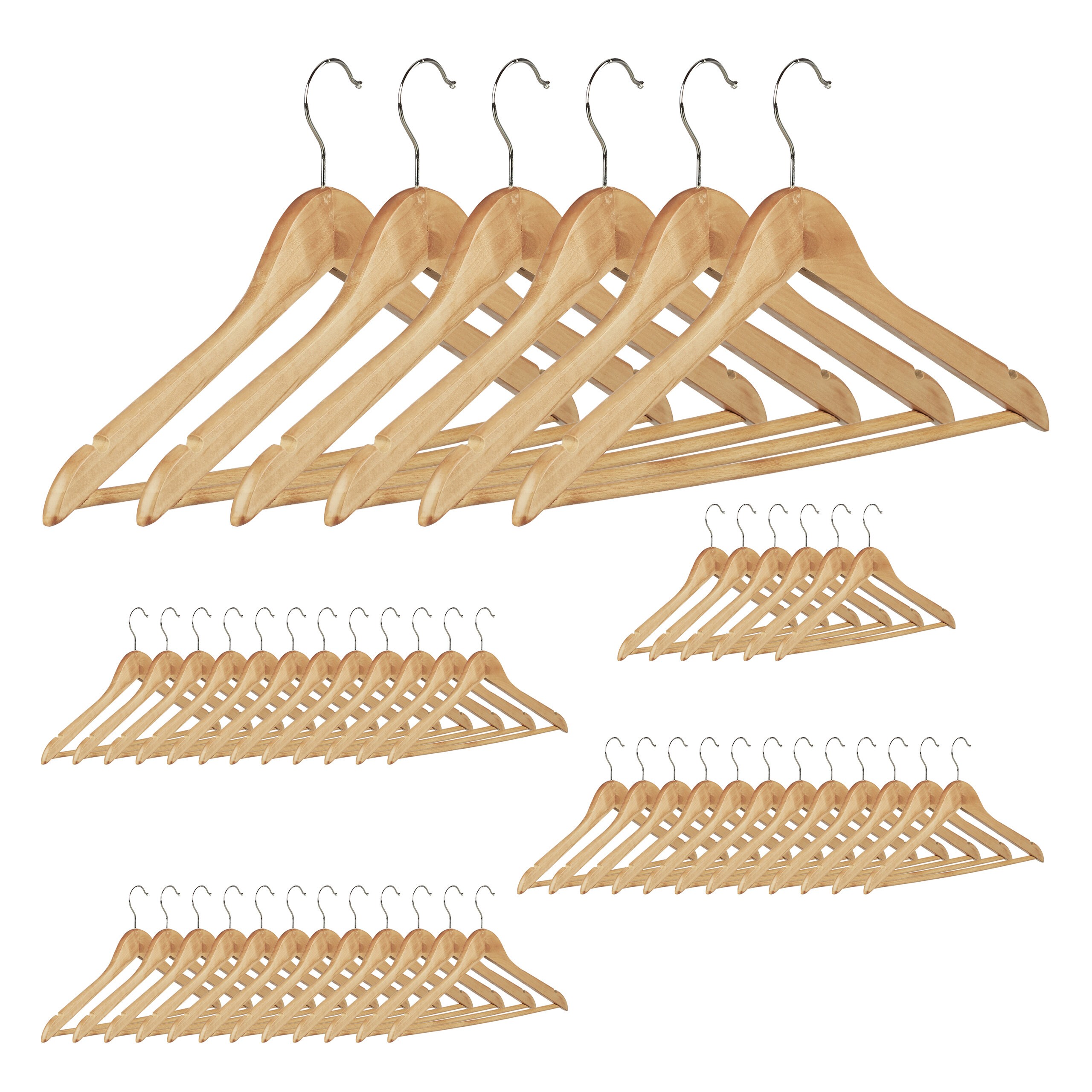TEMU Cintres, en bois, lot de 48, bois d’érable avec fer chromé, 22.5 x 44..3 cm, crochets pivotants à 360°, barre pour pantalons et 2 encoches pour