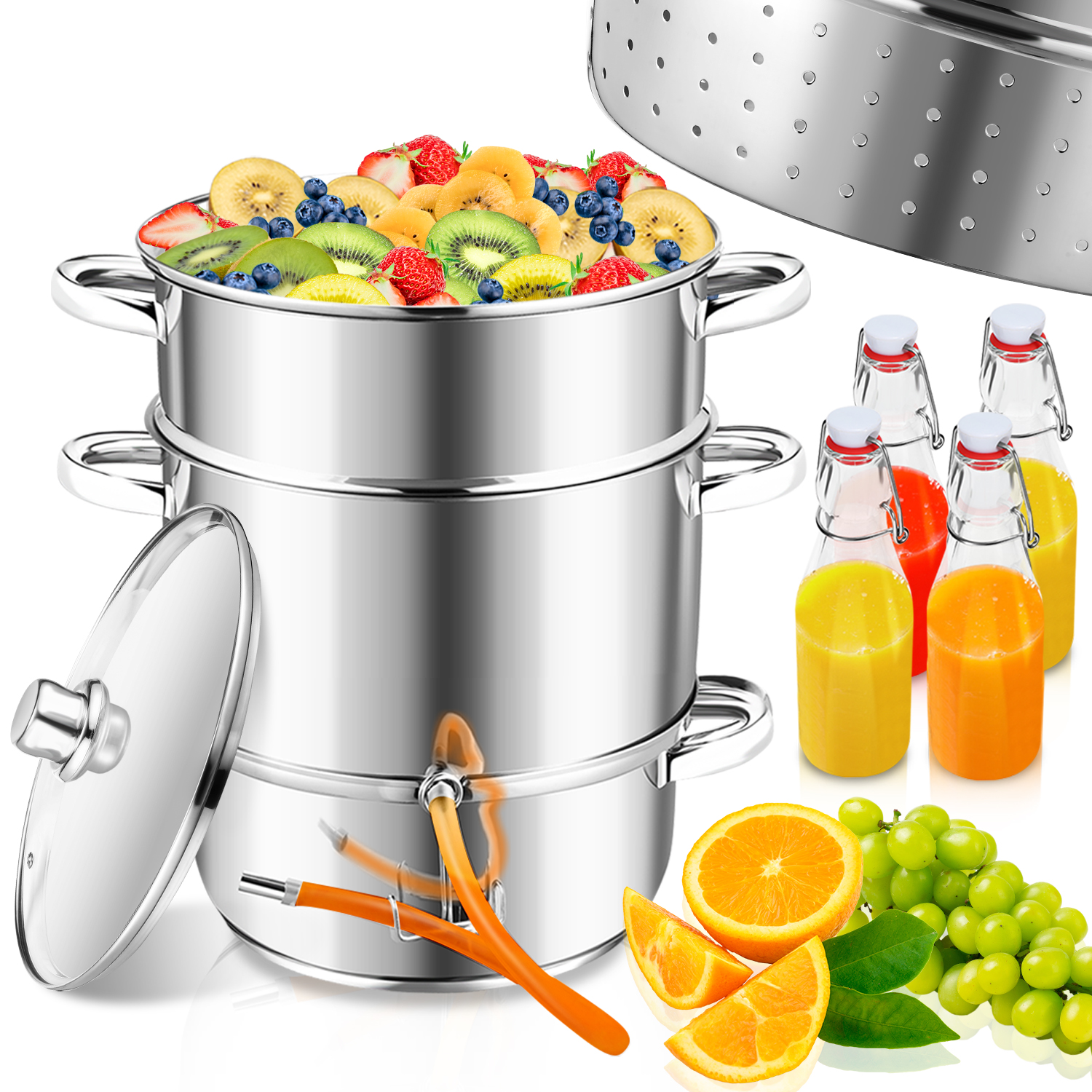 TEMU Steam Juicer Induction Stainless Steel Juicer Fruit Juicer Juicer With 4x Swing-top Bottle