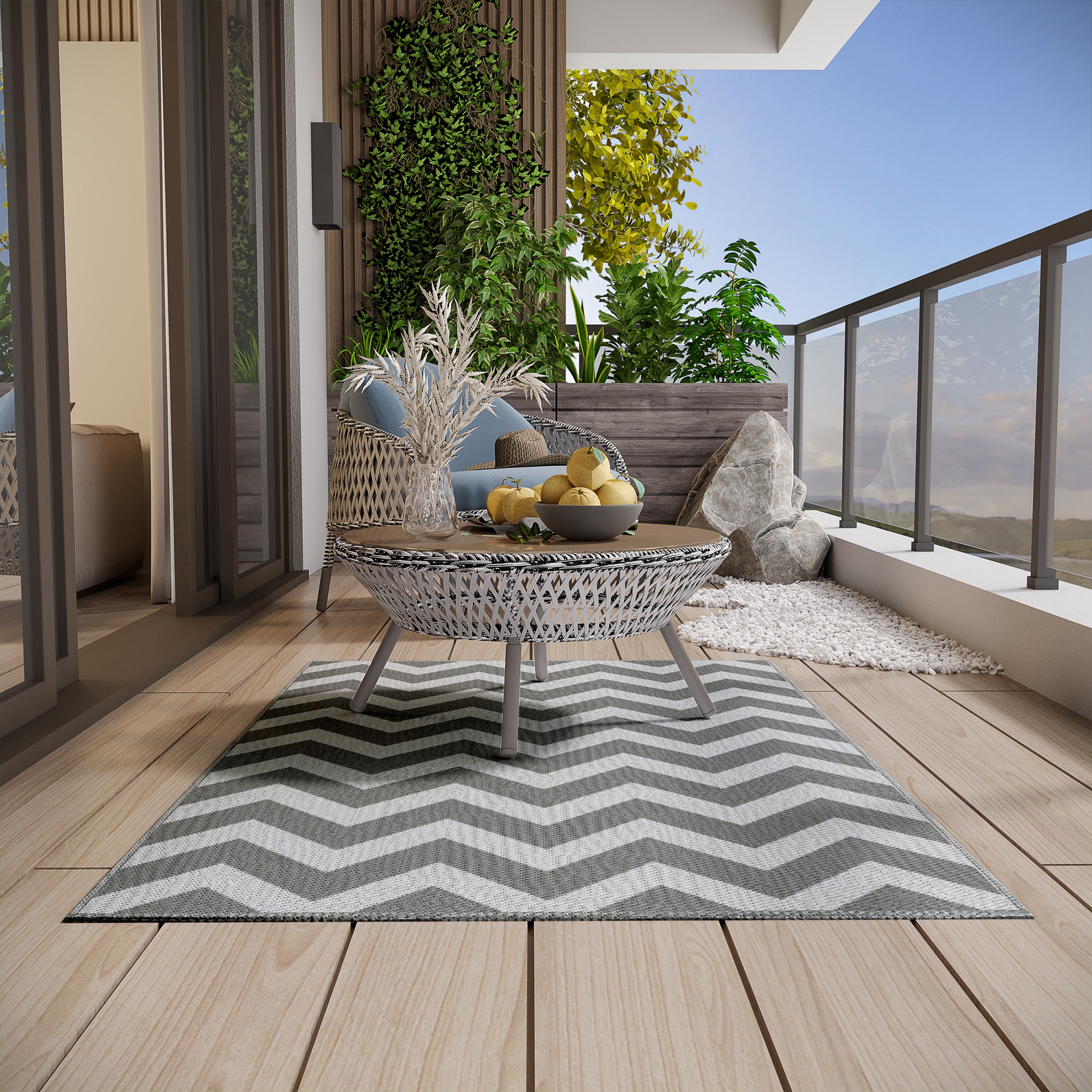 Image of Outdoor Rug, Waterproof Plastic Rug, Balcony Rug With Double-sided Design, For Terrace, Balcony, Camping, Light Grey+white, 121 X 182 Cm