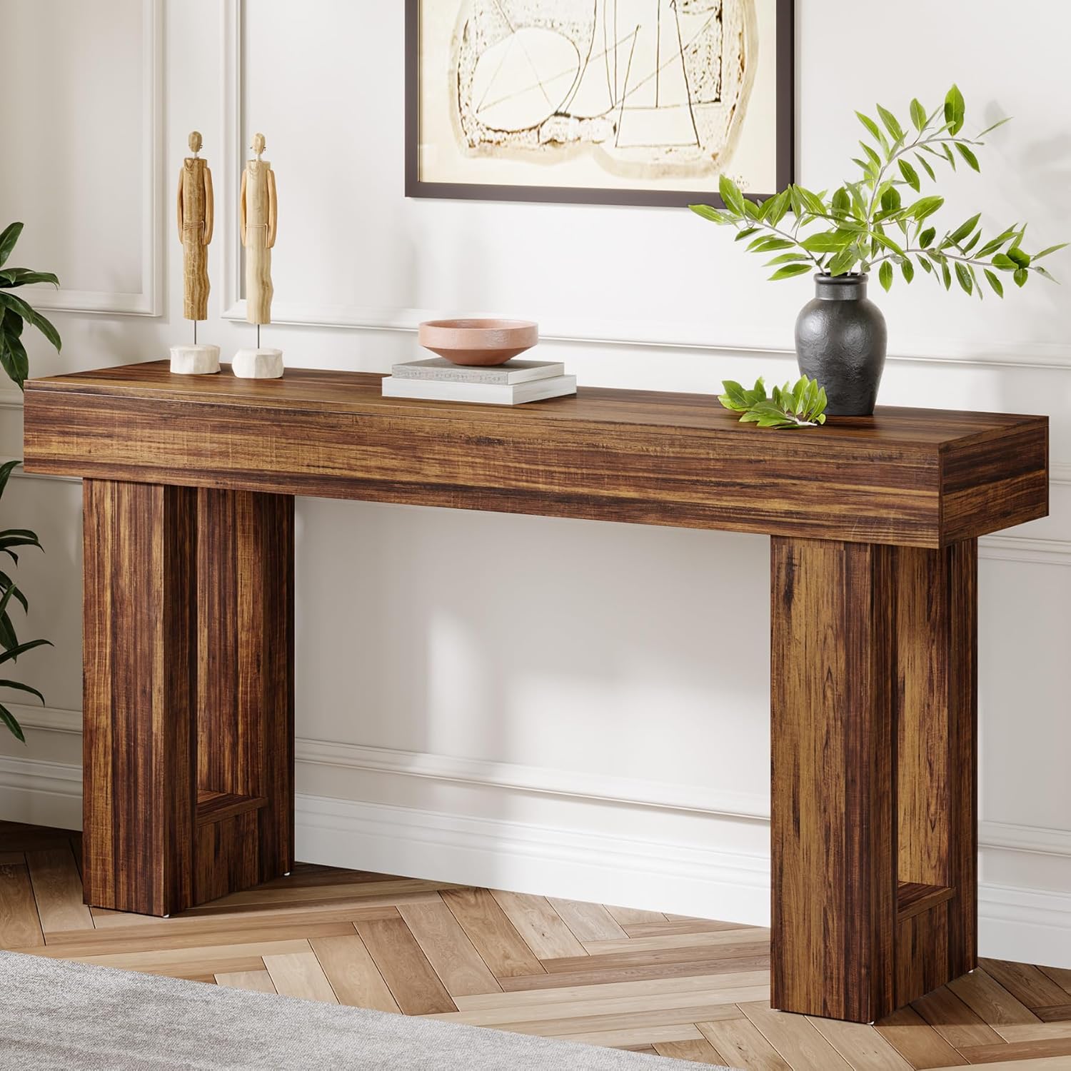 E-shop Vintage 160 cm langer Konsoltisch, rechteckiger Sofatisch hinter dem Sofa, Bauernhaus-Tisch für Eingang, Flur, Wohnzimmer (Rustikales Braun)