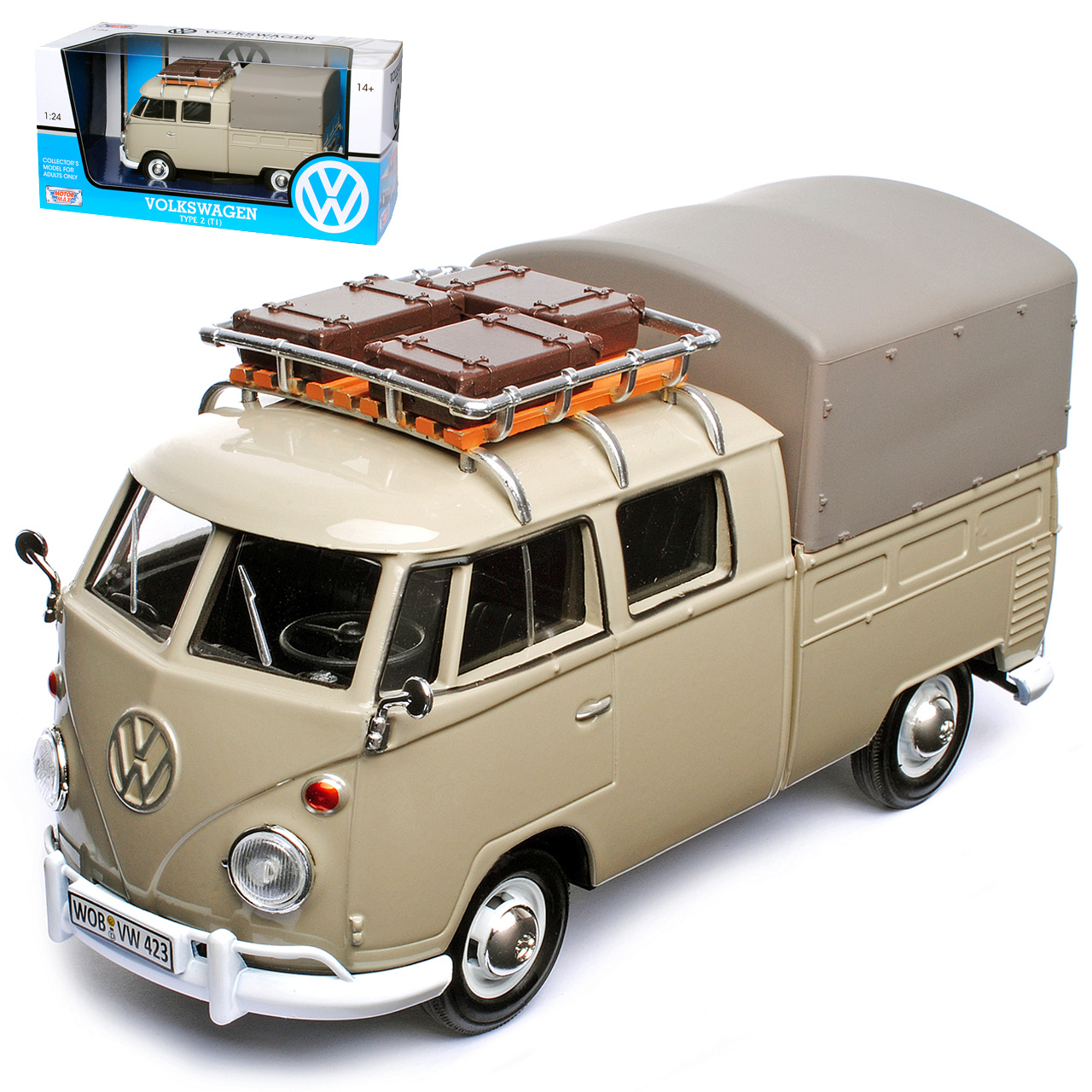 Vw T1 Gray And Tarp With Roof Rack Bully Bus 1950-1967 1/24 Model Car