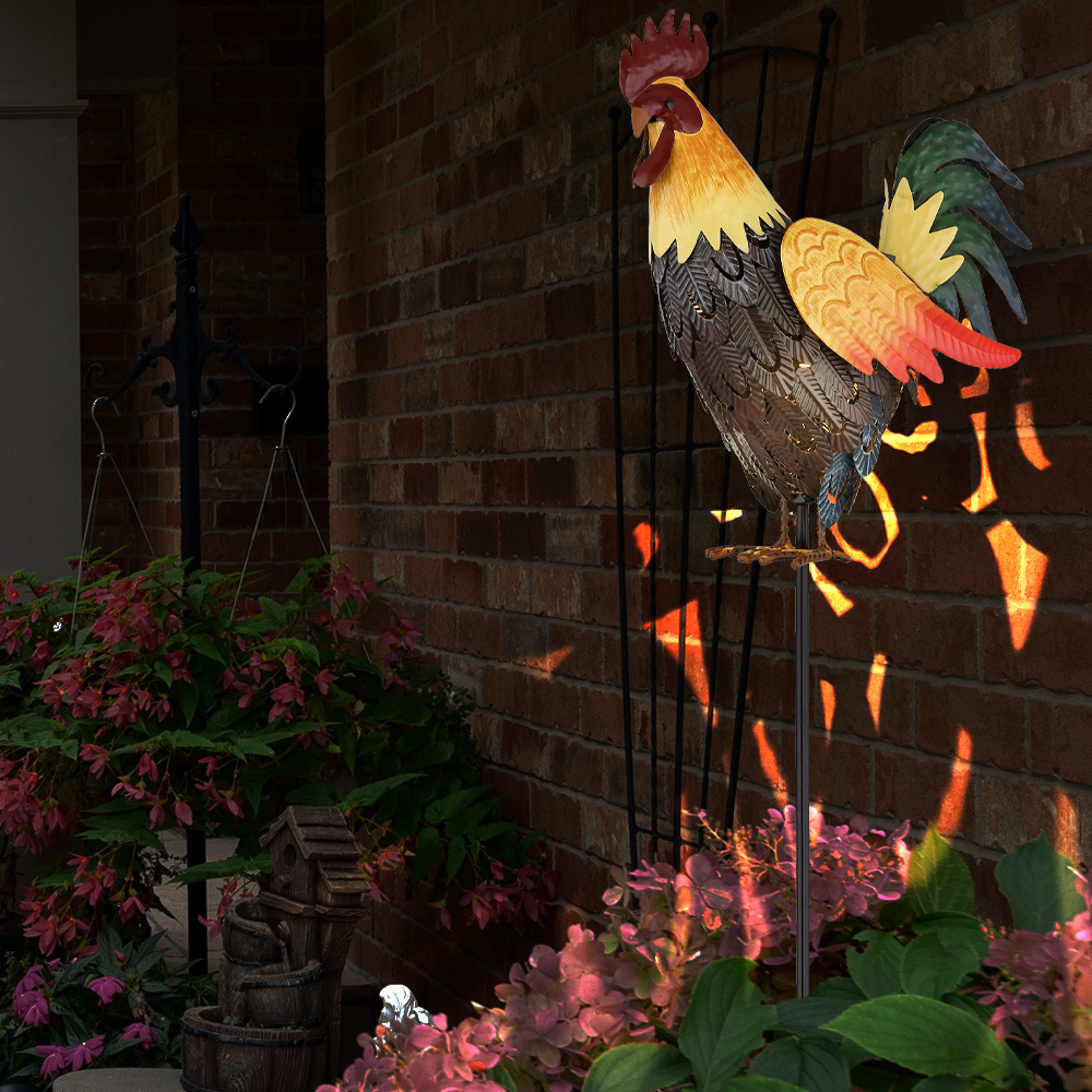 Solar Rooster Garden Decoration, Solar Animal Figure Rooster Solar Lamp, Metal, Warm White Led, Lxwxh 28.5x13x100 Cm