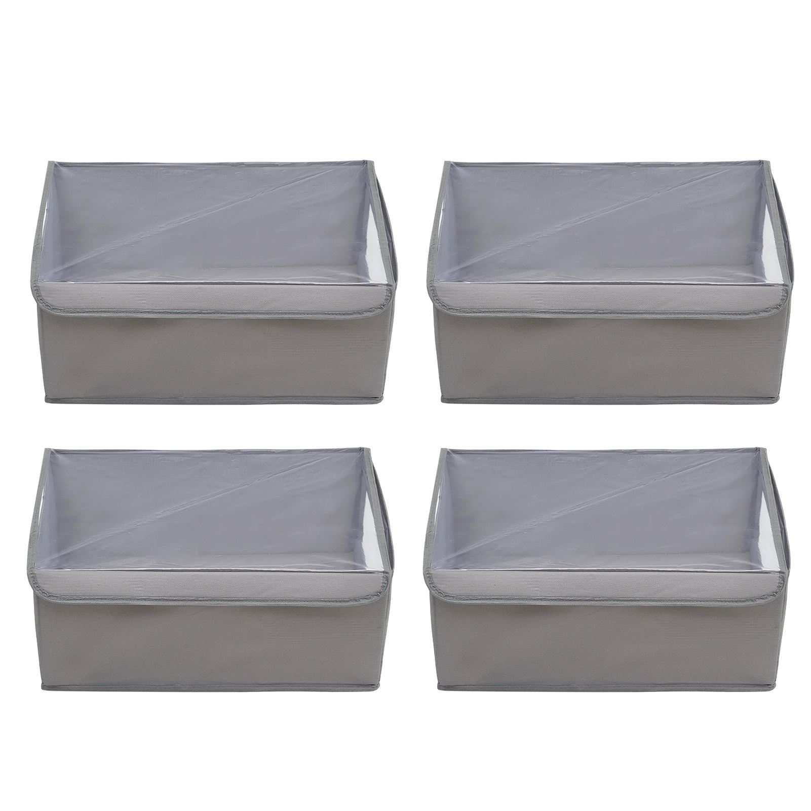 Set of 4 Large Foldable Stackable Grey Garment Storage Boxes