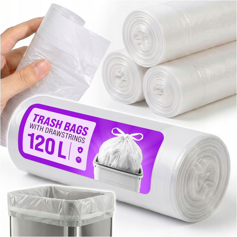 TEMU Trash Bags 120l Transparent Trash Bags With Adhesive Tape 100pcs, Strong Bags Made Of Durable Ldpe Film Resistant To Tears And Scratches, Set Of