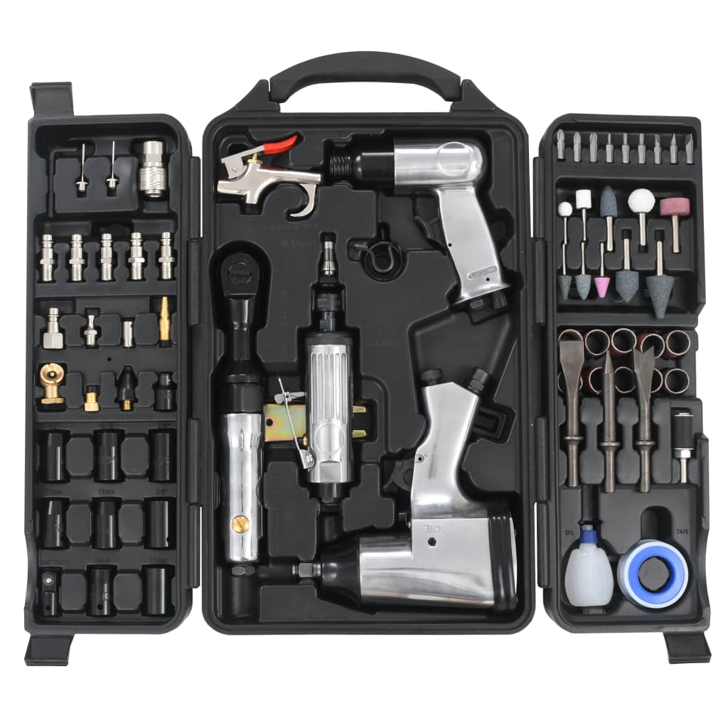 Vidaxl Pneumatic Tool Set 70-piece Impact Wrench Chisel Grinder Compressor