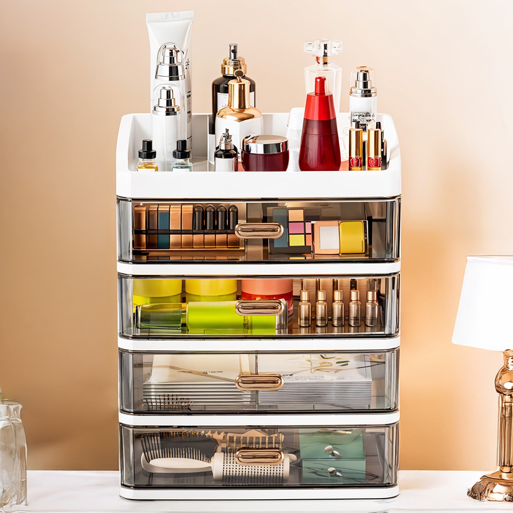 TEMU Multifunctional Makeup Organiser, Skincare Organiser With Drawers, Transparent Drawers Separate Top Dressing Table For Skincare Mask Storage,